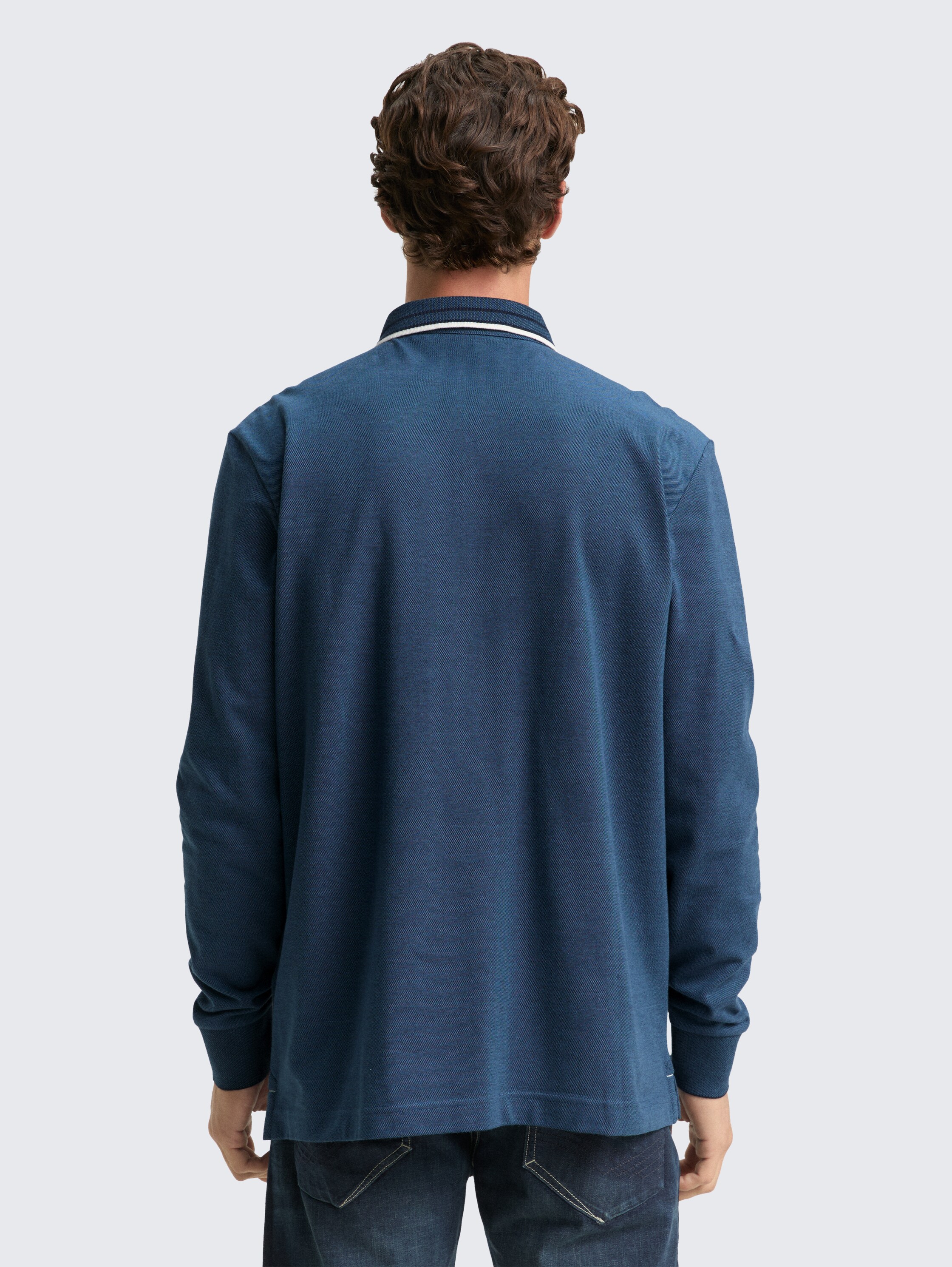 Langarm Piqué Poloshirt mit Logo-Print - navy denim blue two tone