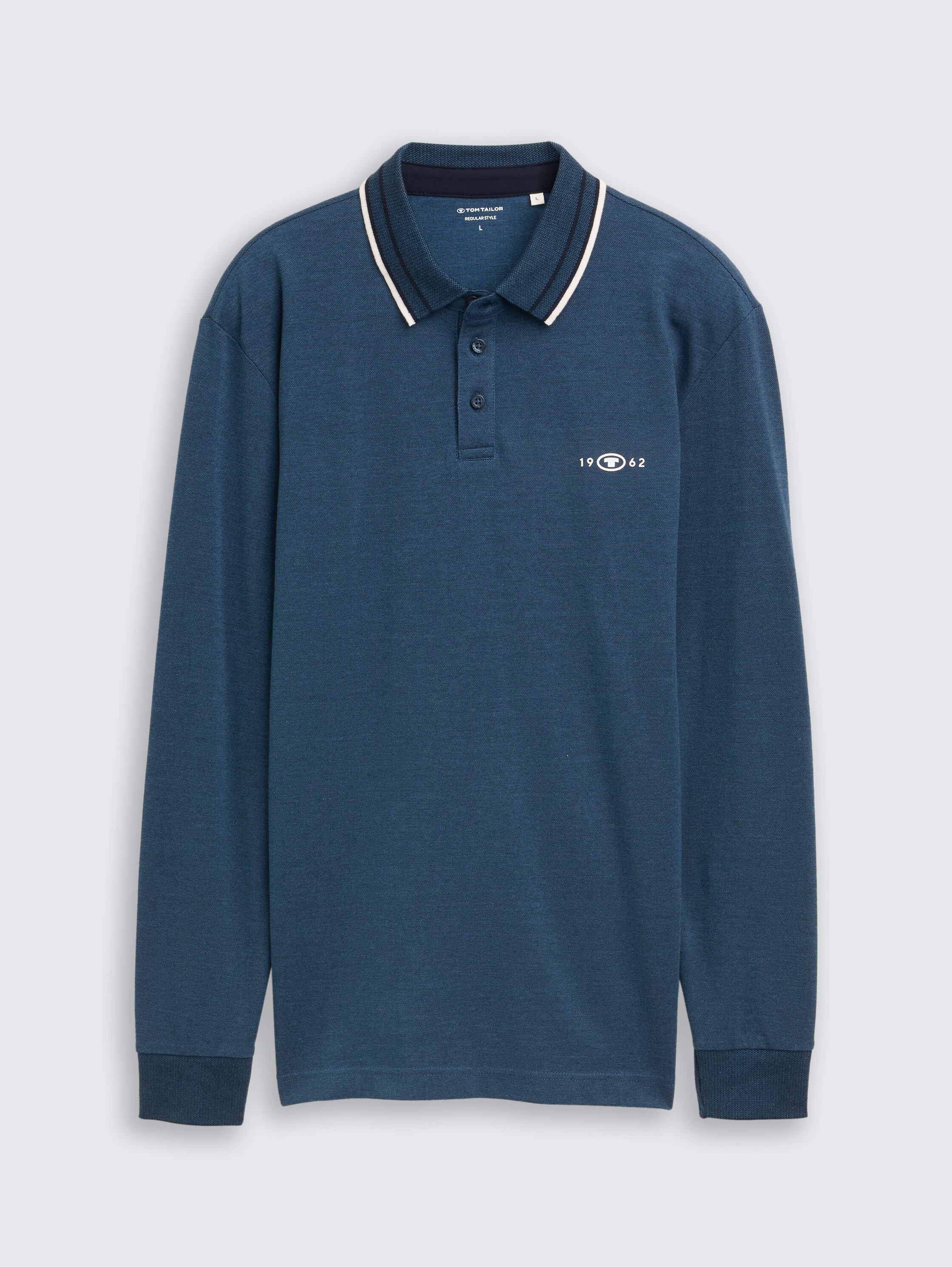 Langarm Piqué Poloshirt mit Logo-Print - navy denim blue two tone