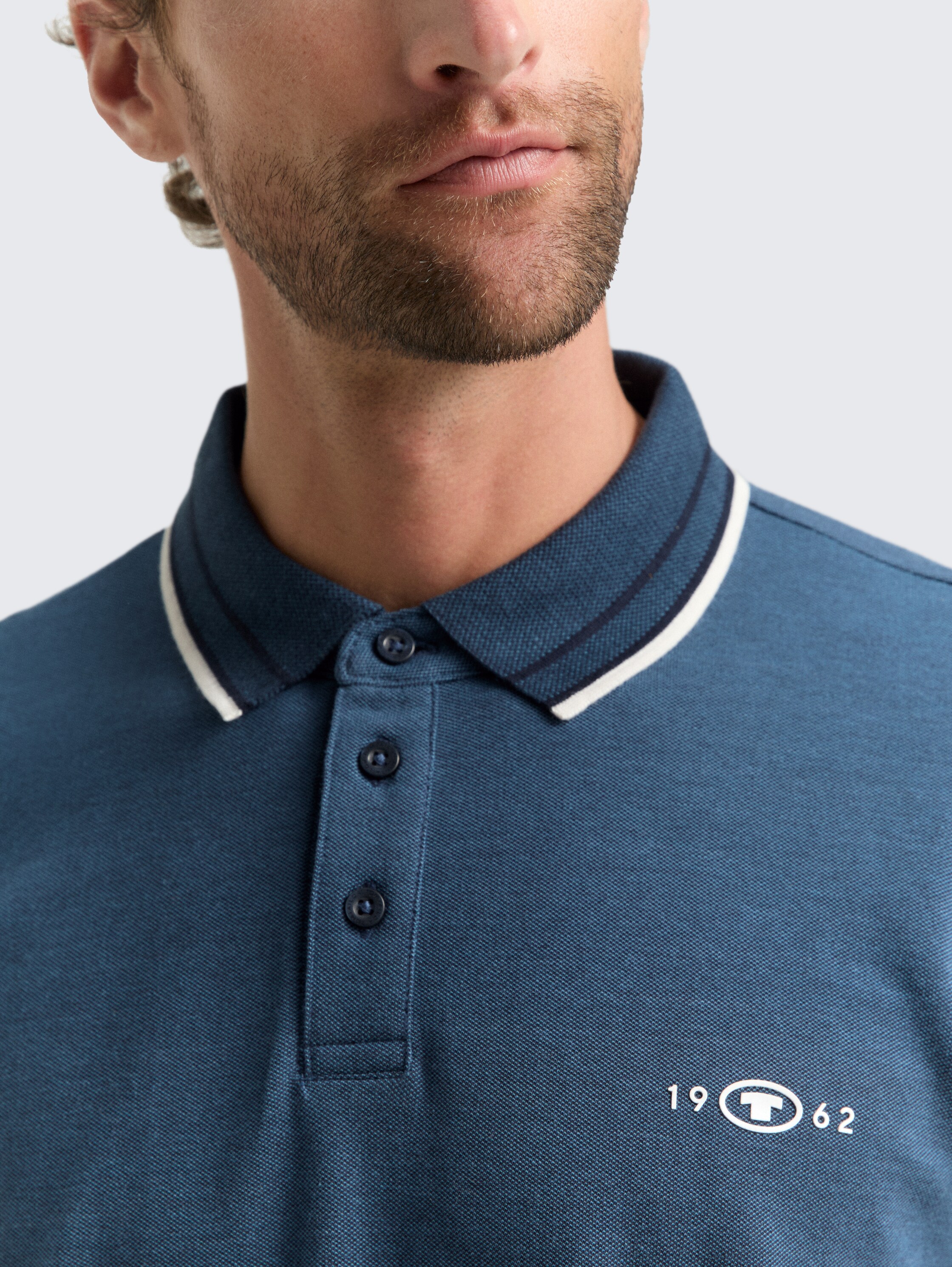 Langarm Piqué Poloshirt mit Logo-Print - navy denim blue two tone