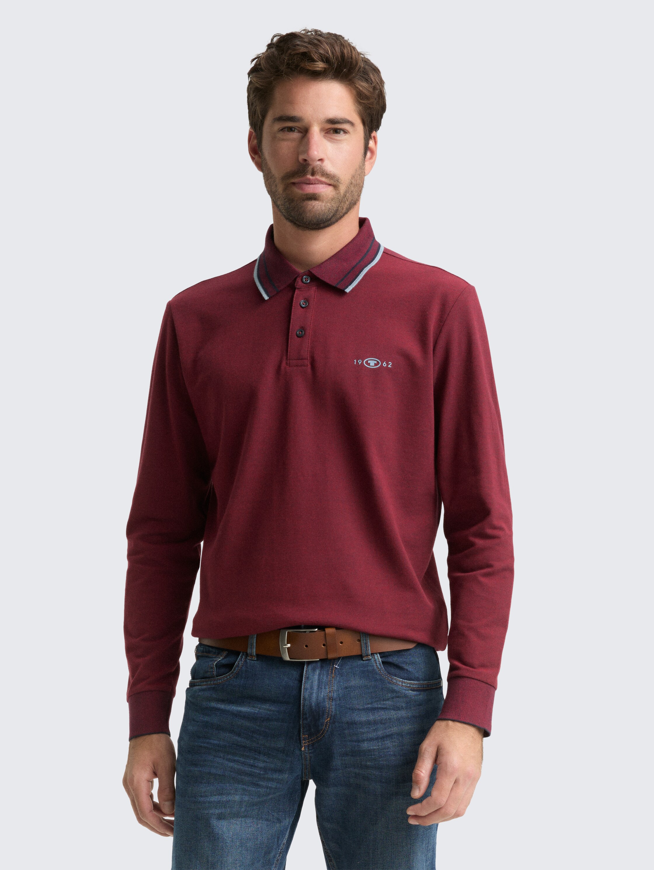 Langarm Piqué Poloshirt mit Logo-Print - navy coach red two tone