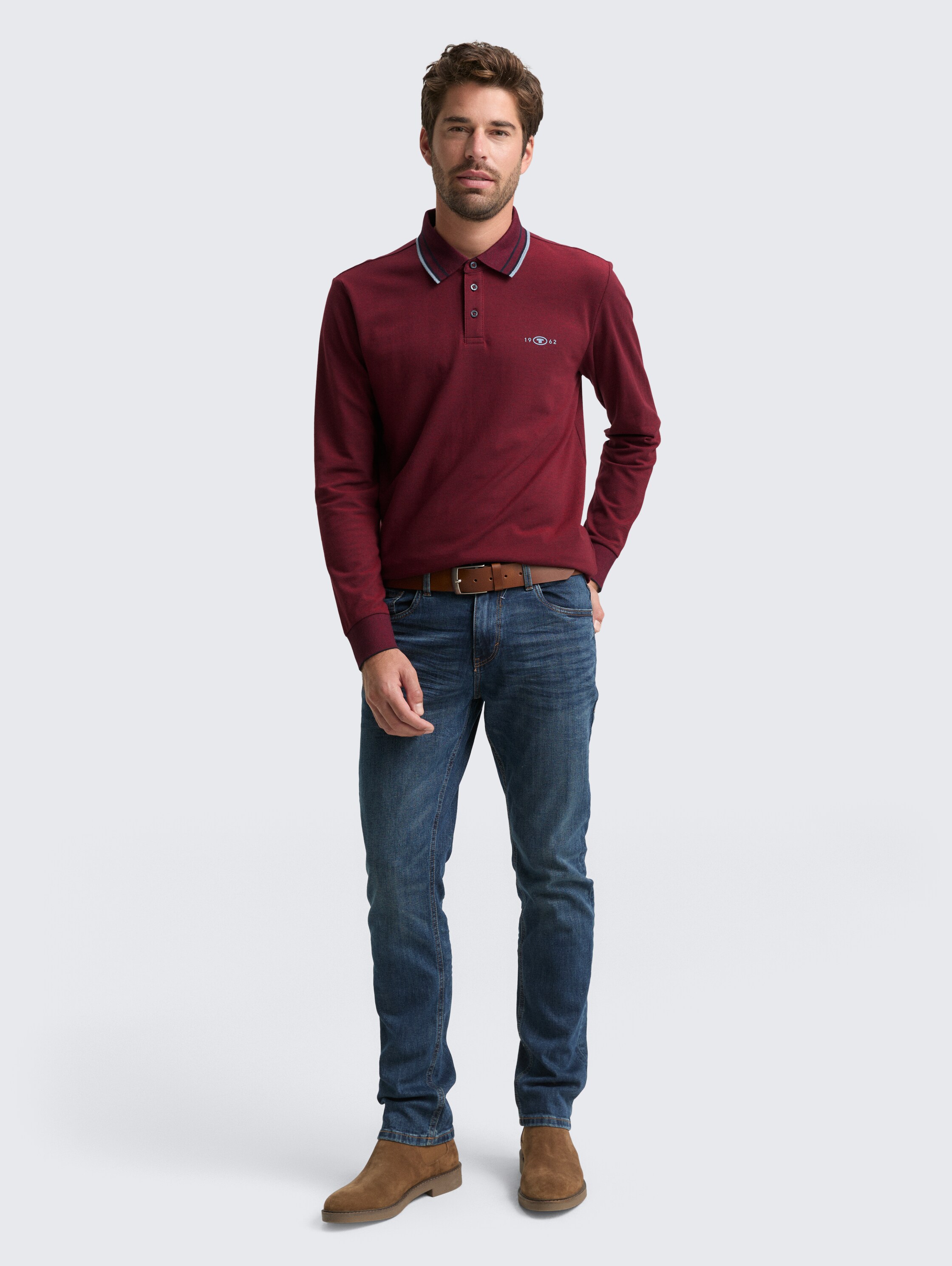 Langarm Piqué Poloshirt mit Logo-Print - navy coach red two tone
