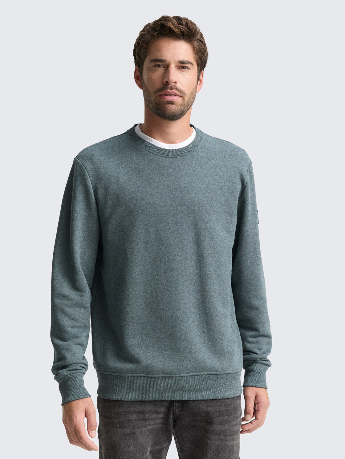 Sweatshirt in Melange-Optik - grey mint navy structure - Ausschnitt Model-Vorderansicht