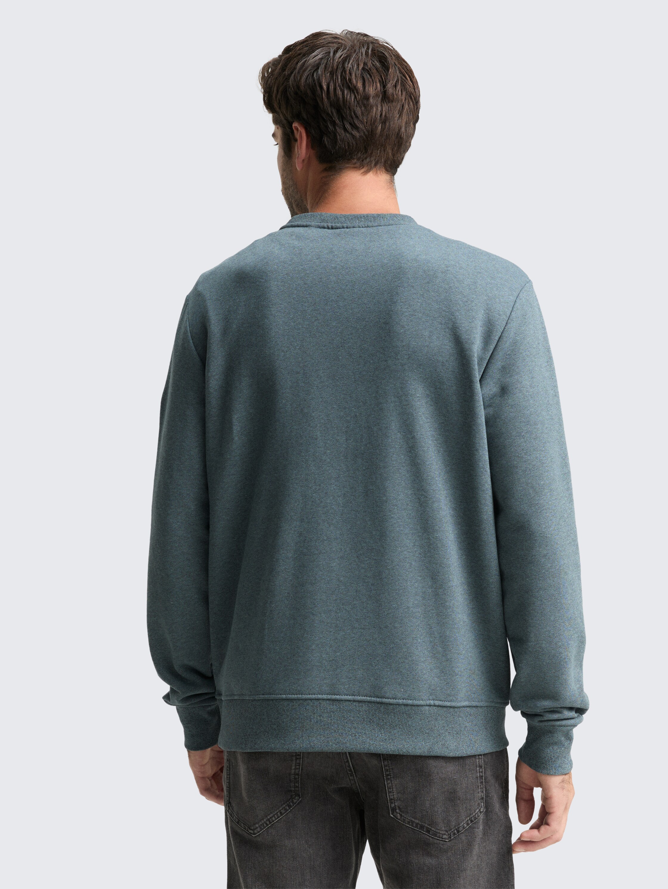 Sweatshirt in Melange-Optik - grey mint navy structure - Auschnitt Model-Rückansicht