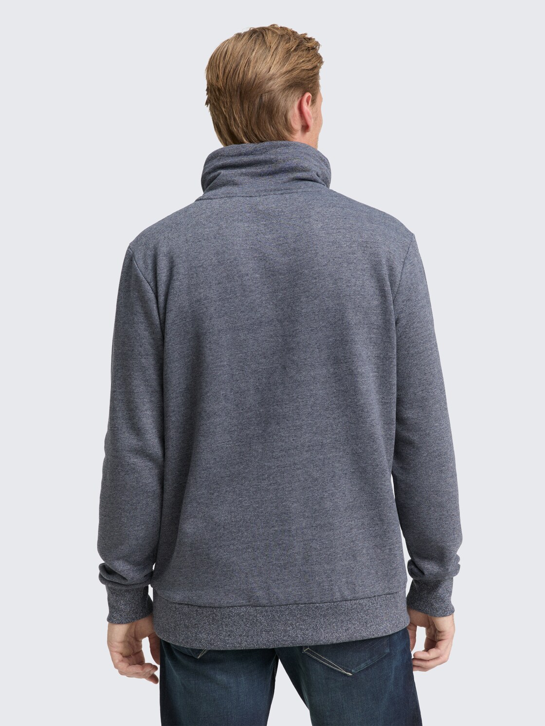 Snood sweatshirt in a melange look - navy grindle structure - Neckline model-back view