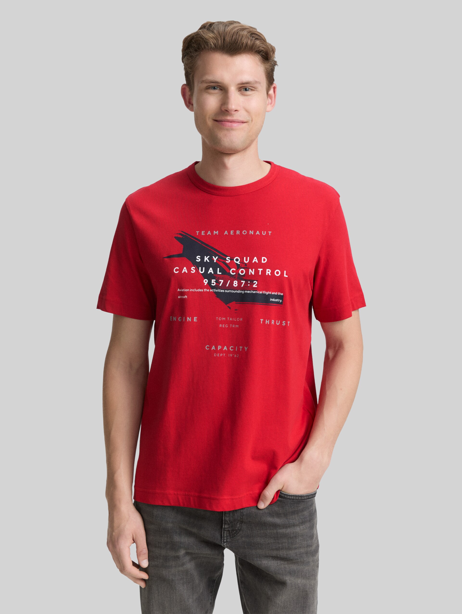 T-shirt with print - Samba Red - Neckline model front view