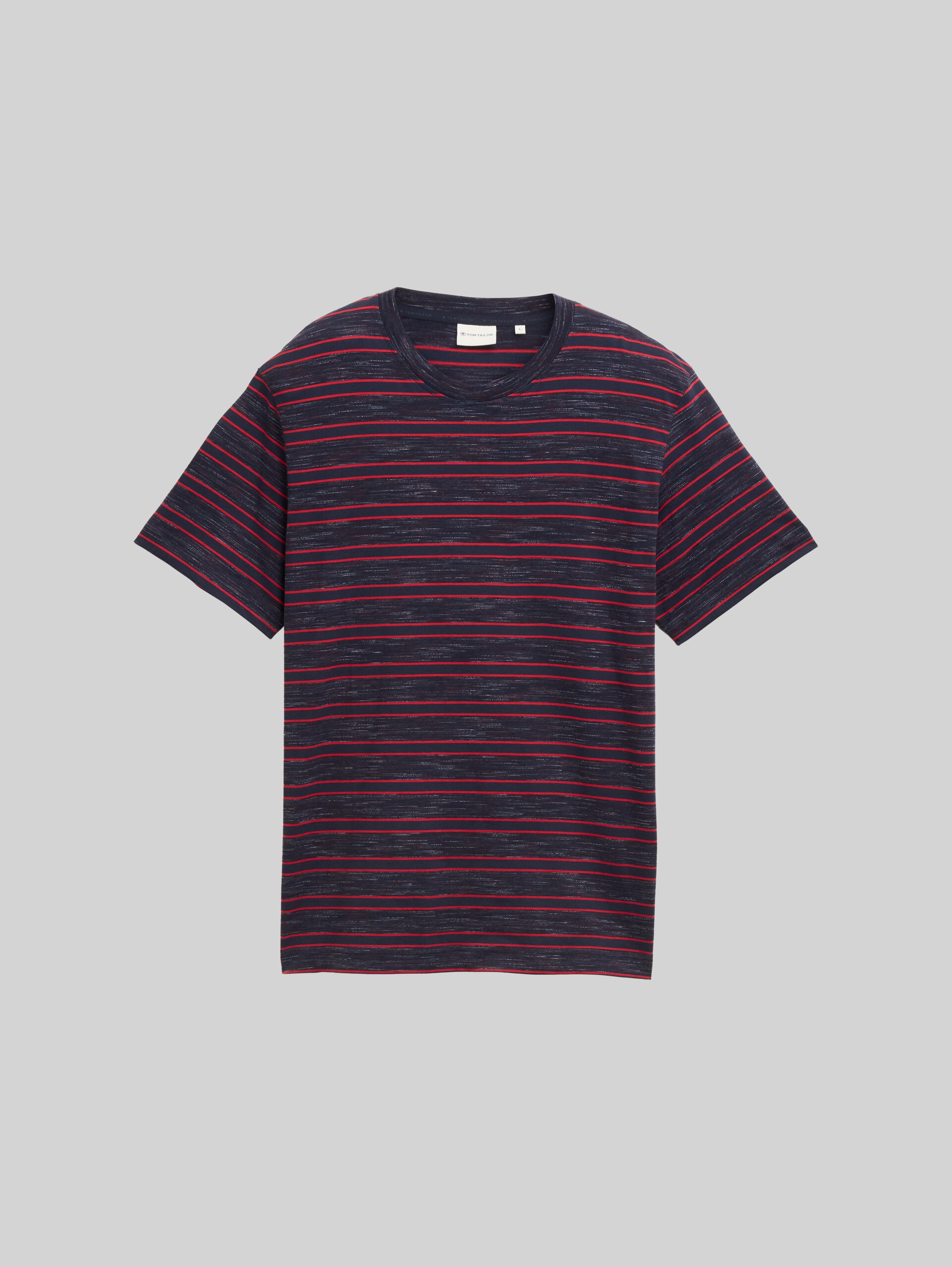 T-shirt with striped pattern - navy yarn dye stripe - Front product view
