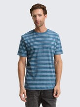 T-shirt met streepjespatroon - real teal yarn dye stripe - Nek model vooraanzicht