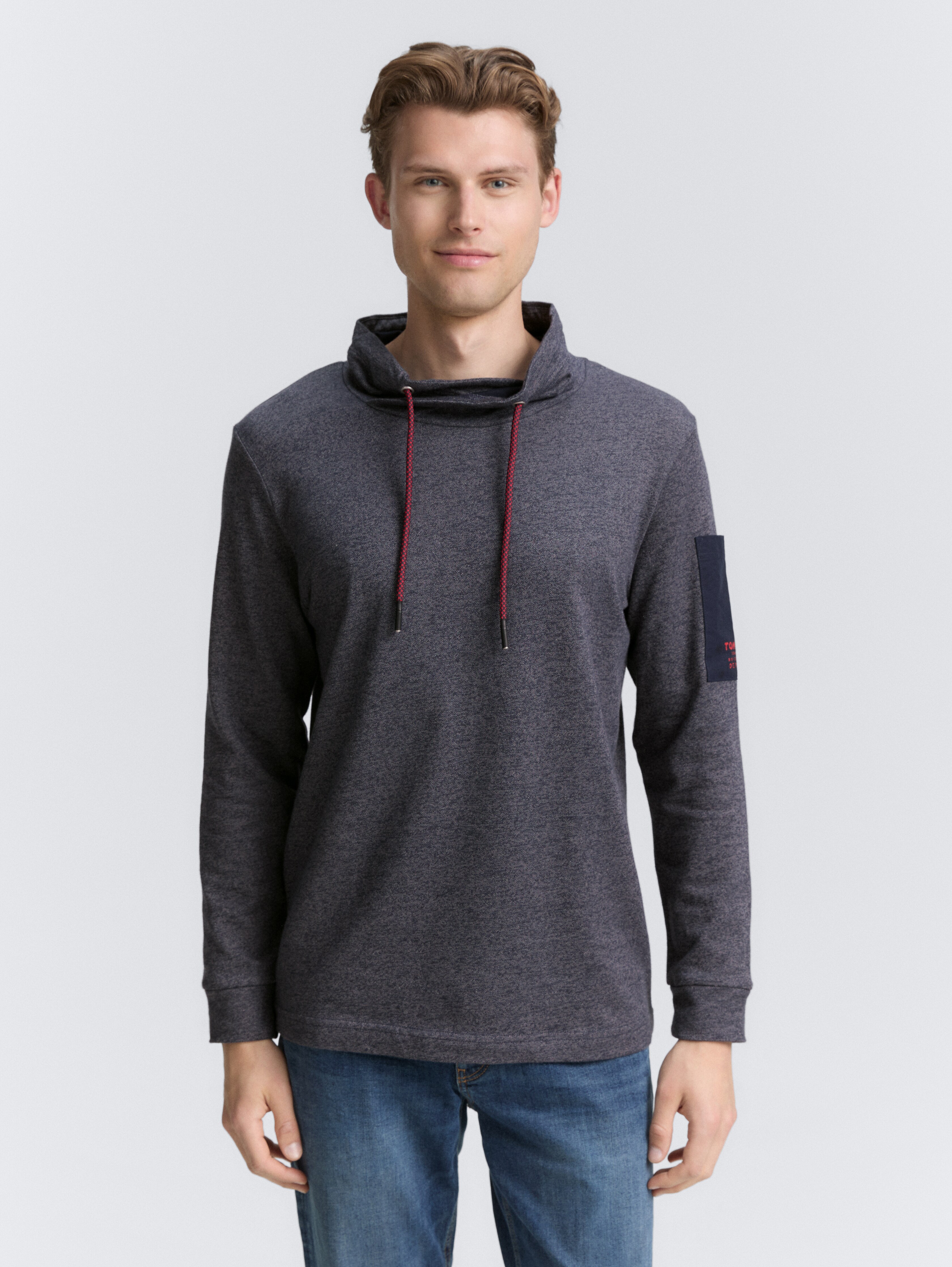 Snood Langarmshirt aus Baumwolle von Men, navy grey grindle structure