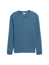 Ausgewählt, Ripp Henley Langarmshirt mit Brusttasche von Tom Tailor, blau