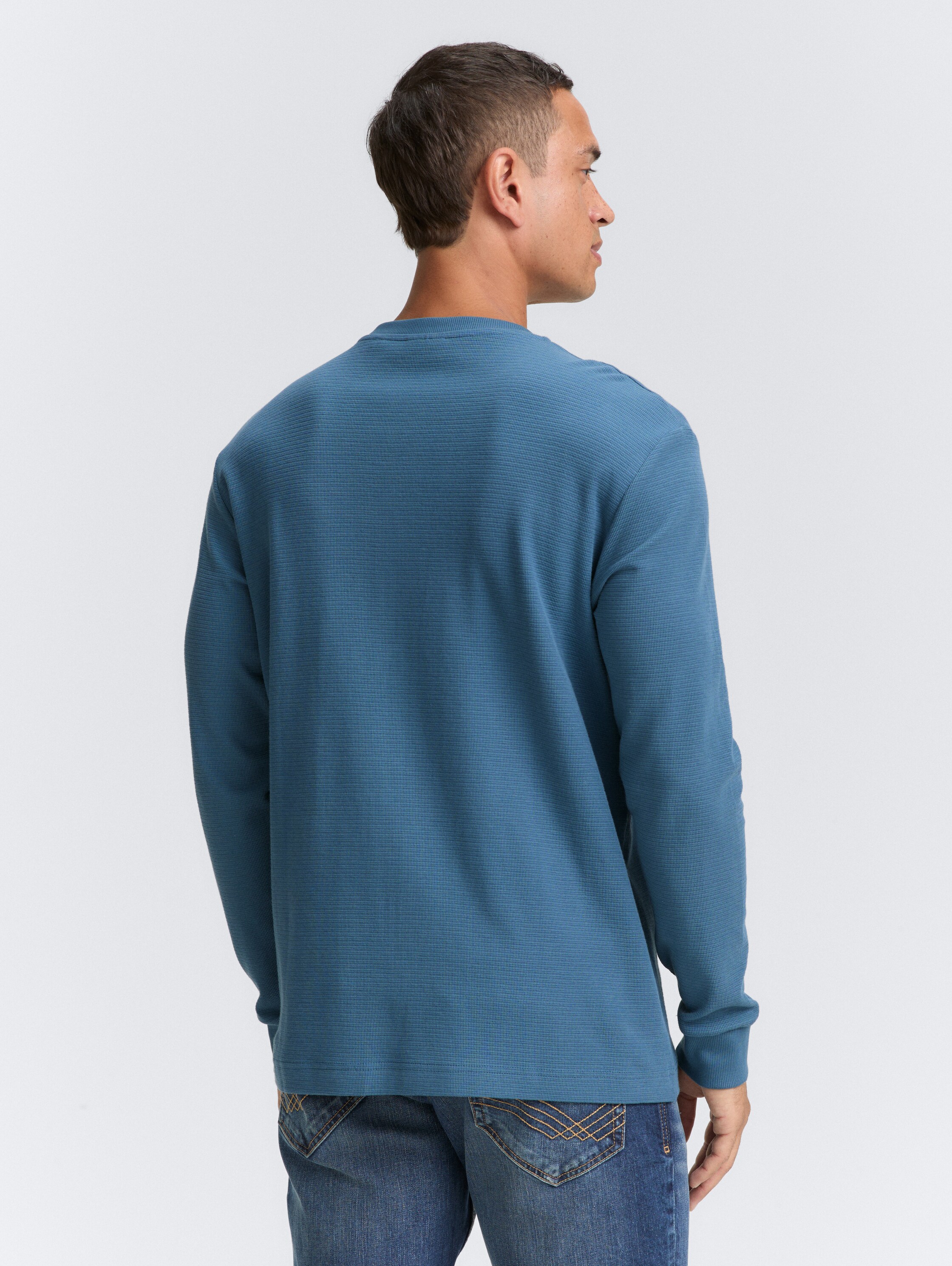 Ripp Henley Langarmshirt mit Brusttasche - real_teal_blue - 