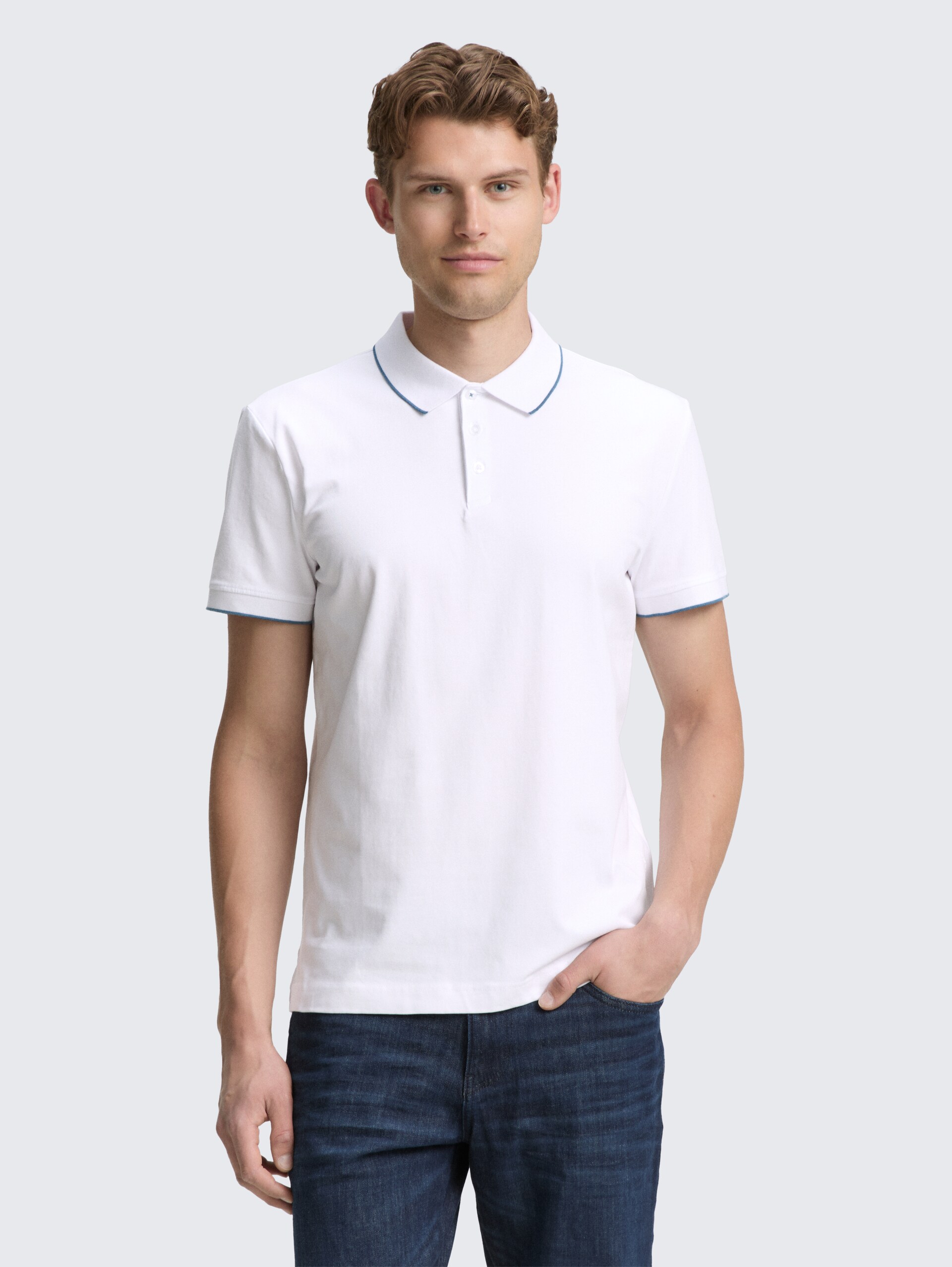 Slim Fit Jersey Poloshirt mit Stretch - White