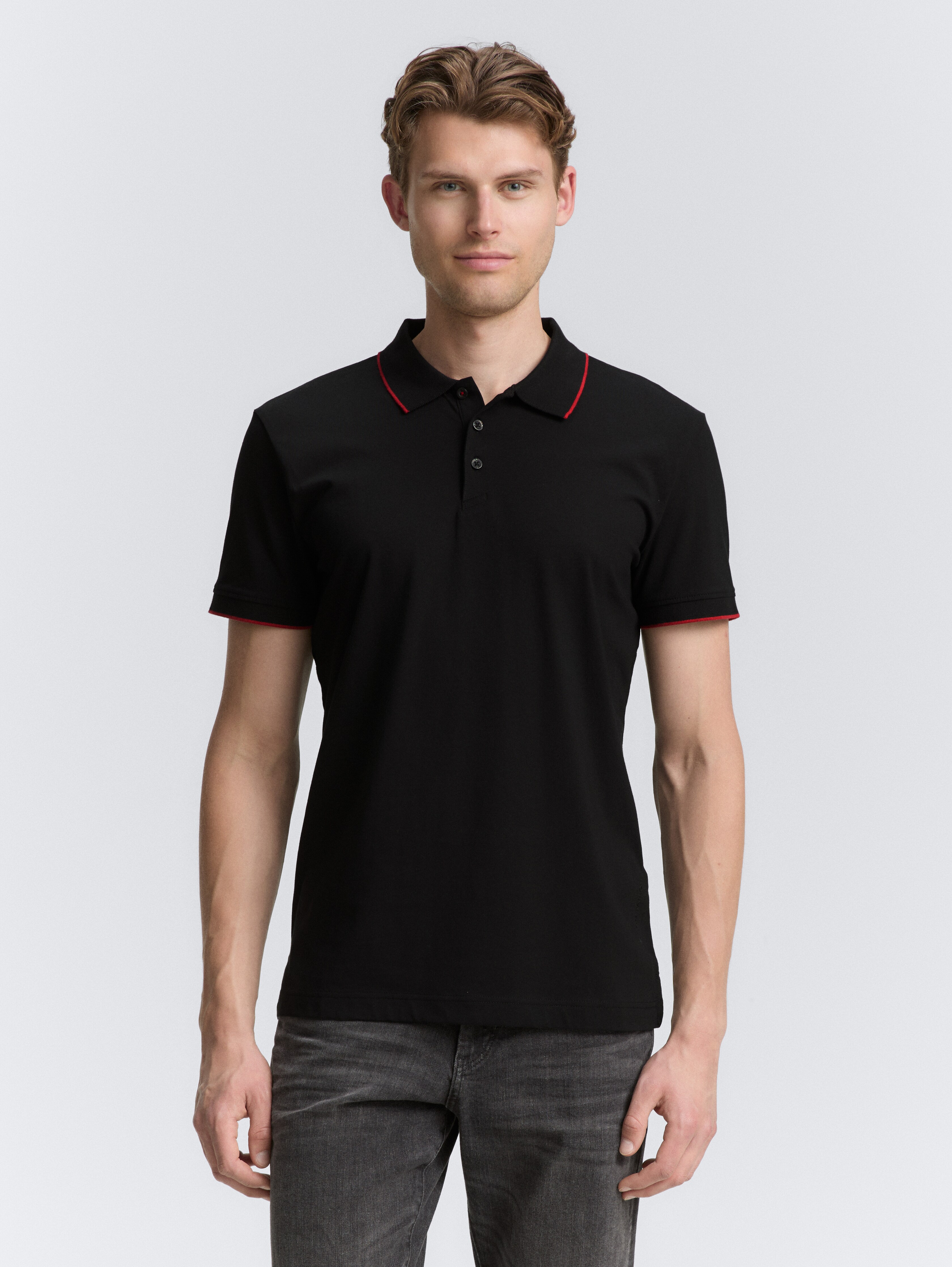 Slim Fit Jersey Poloshirt mit Stretch von Men, Black