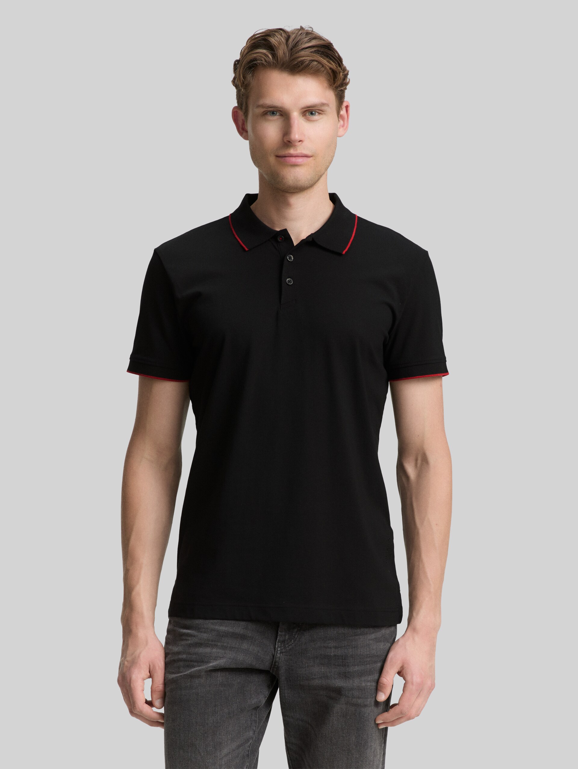 Slim fit jersey polo shirt with stretch - Black
