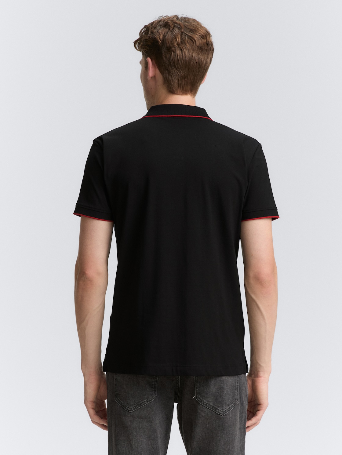 Slim Fit Jersey Poloshirt mit Stretch - Black