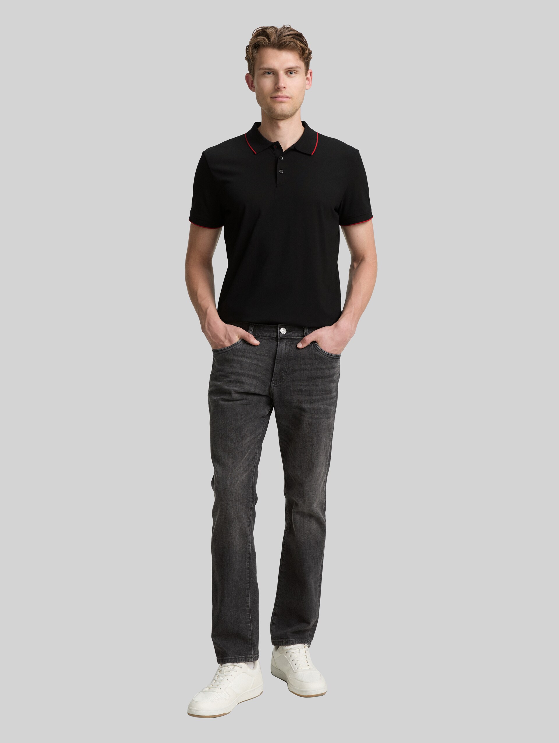 Slim fit jersey polo shirt with stretch - Black