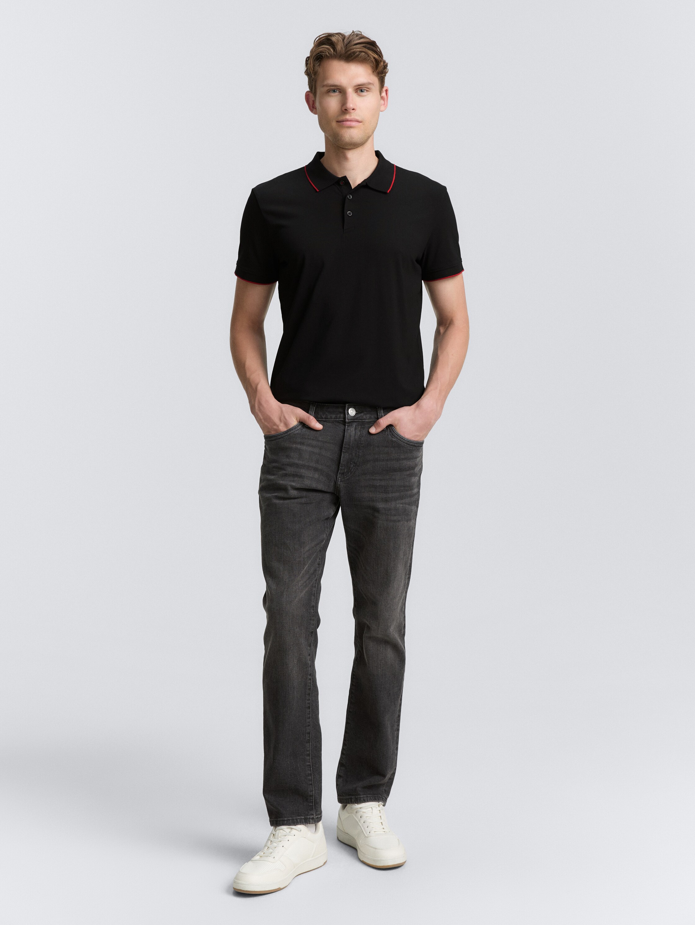 Slim Fit Jersey Poloshirt mit Stretch - black - 
