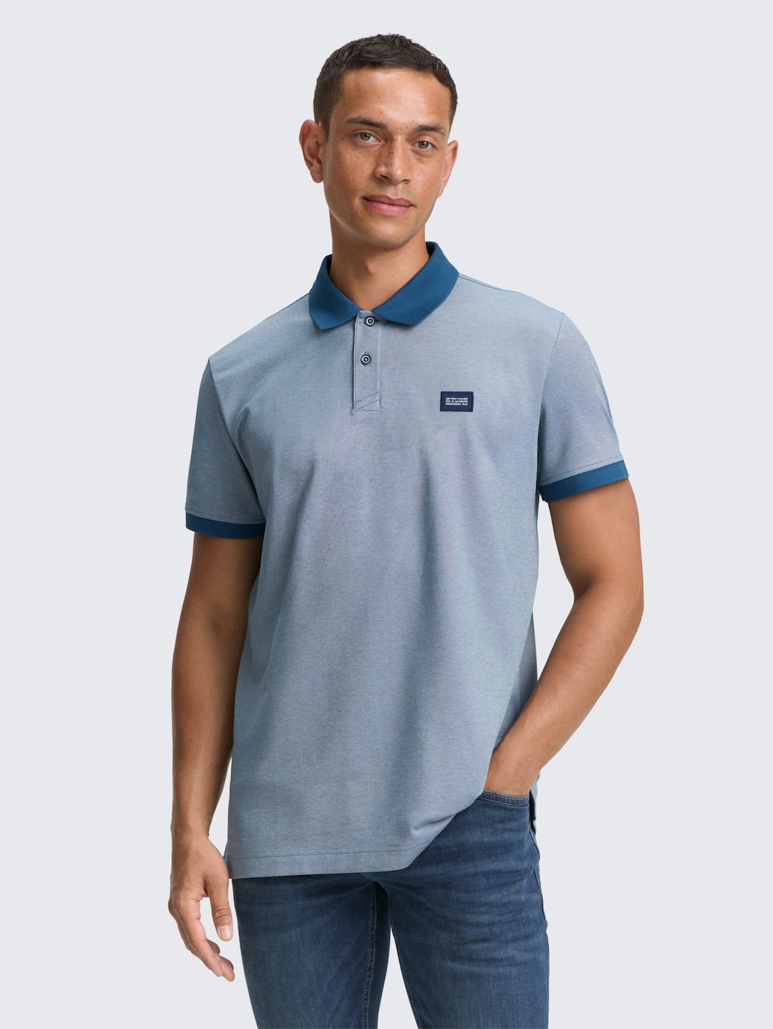 Piqué Poloshirt mit Stretch - teal two tone pique