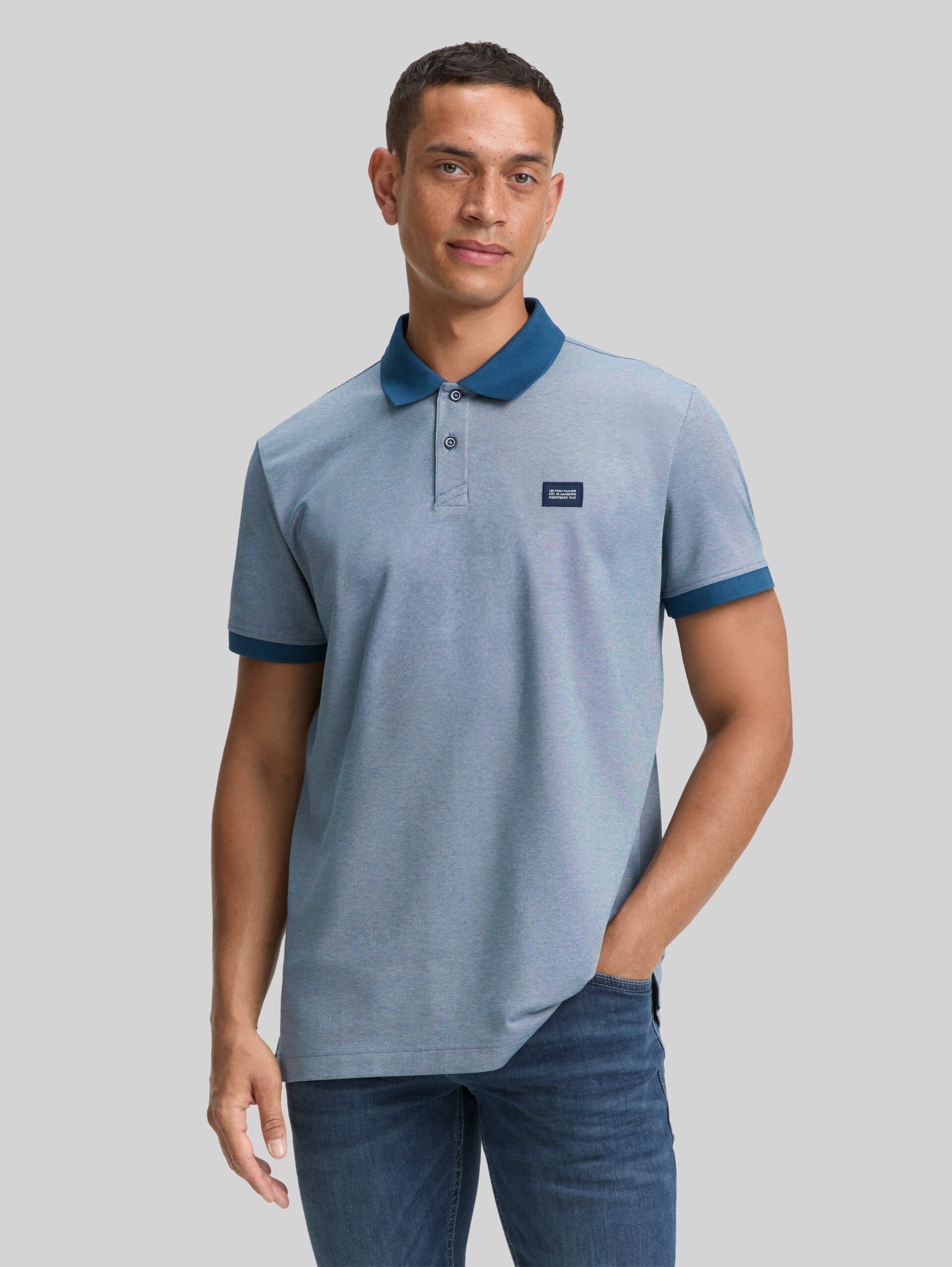 Piqué polo shirt with stretch - teal two tone pique