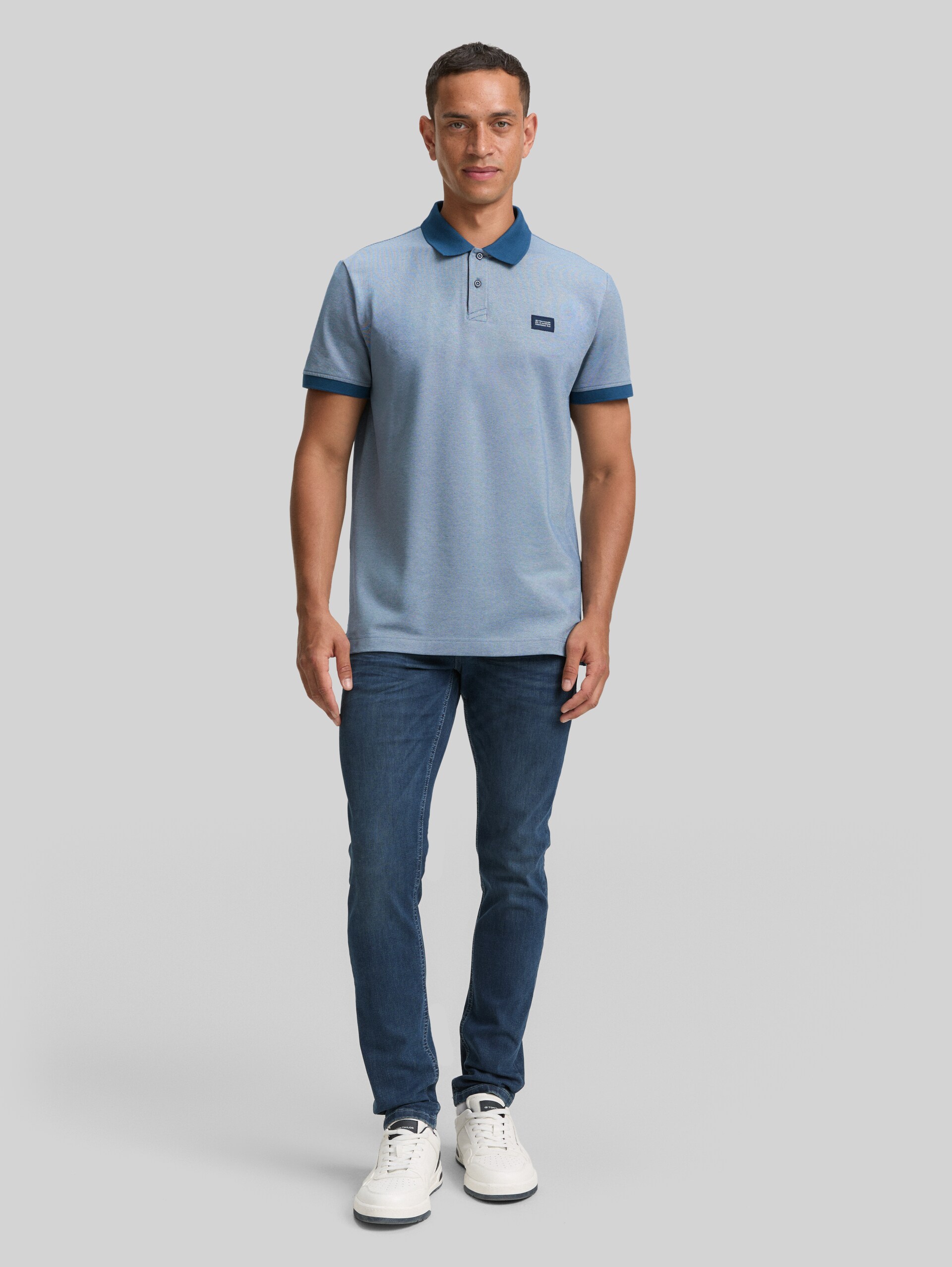 Piqué polo shirt with stretch - teal two tone pique