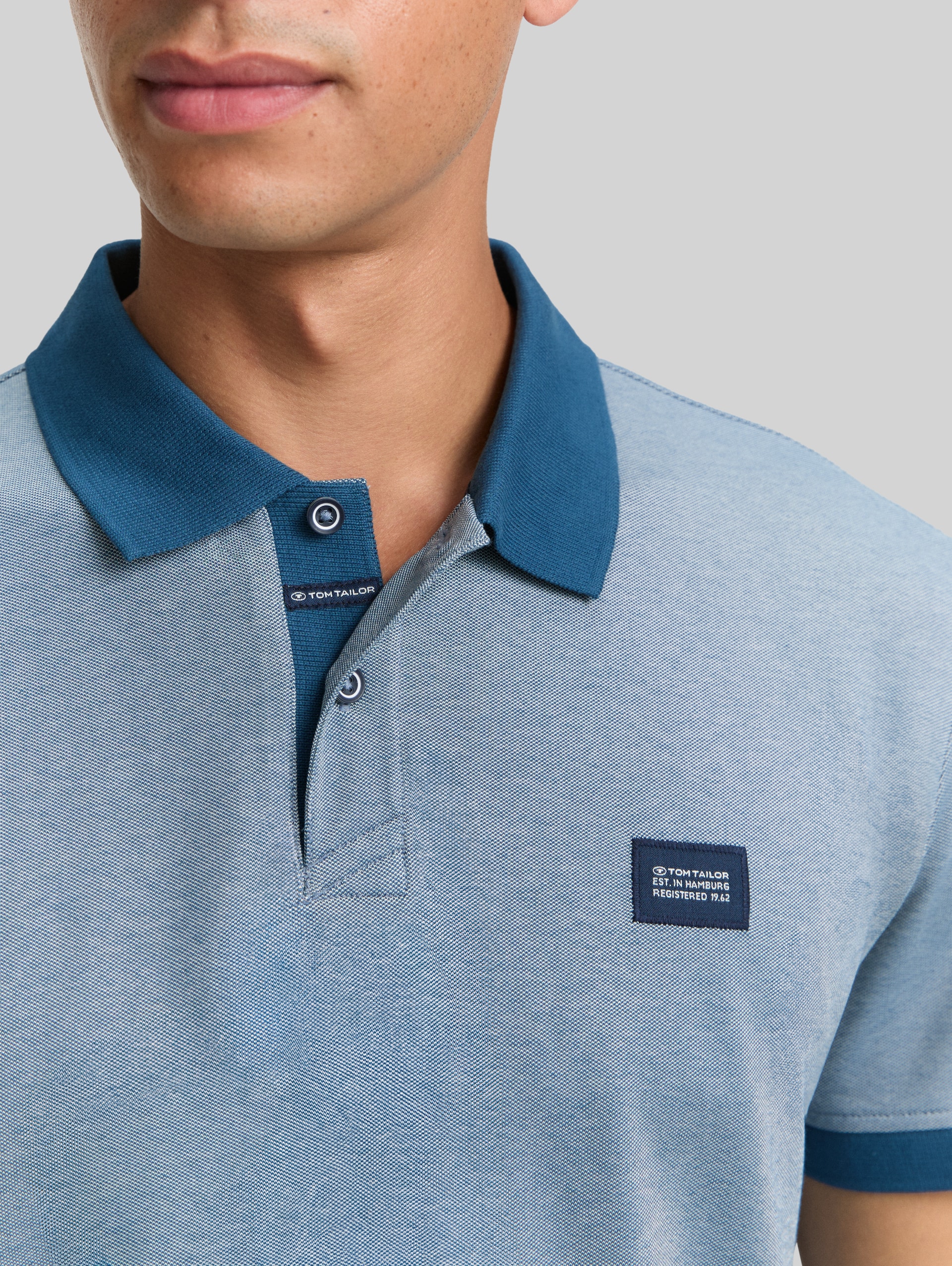 Piqué polo shirt with stretch - teal two tone pique