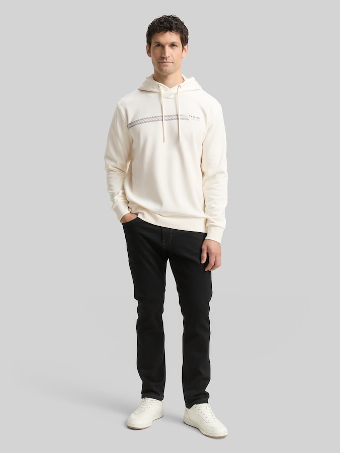 Sweat à capuche avec logo imprimé par Men, Wool White