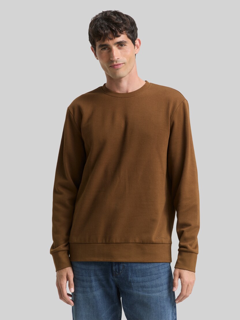 Basic sweatshirt in effen kleuren door Men, dark palm
