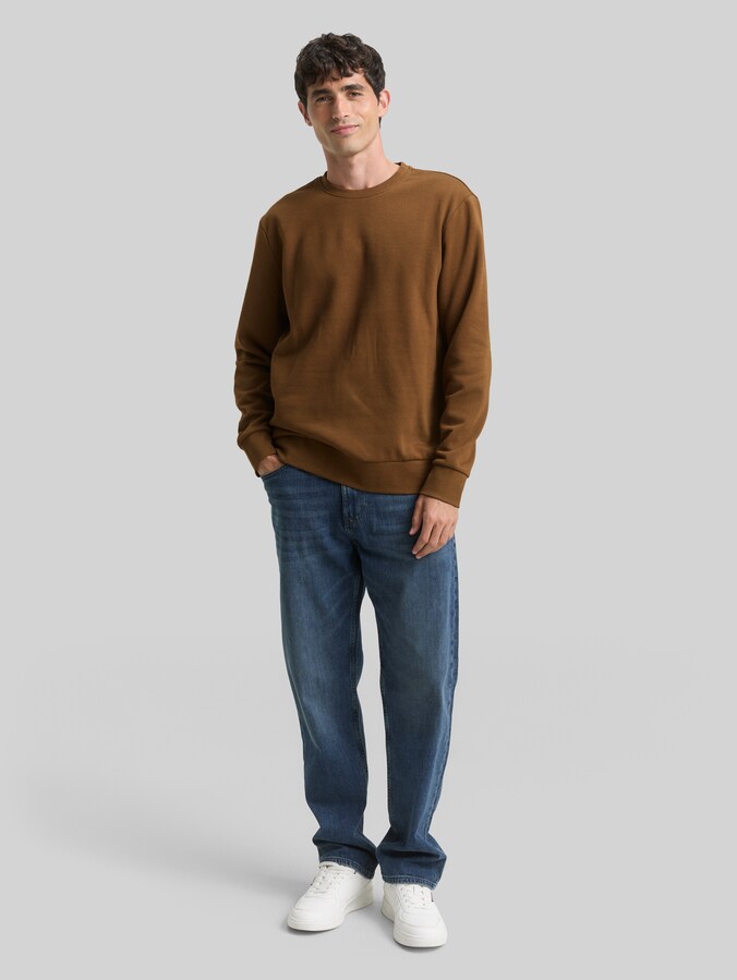 Basic Sweatshirt in Unifarben von Men, dark palm