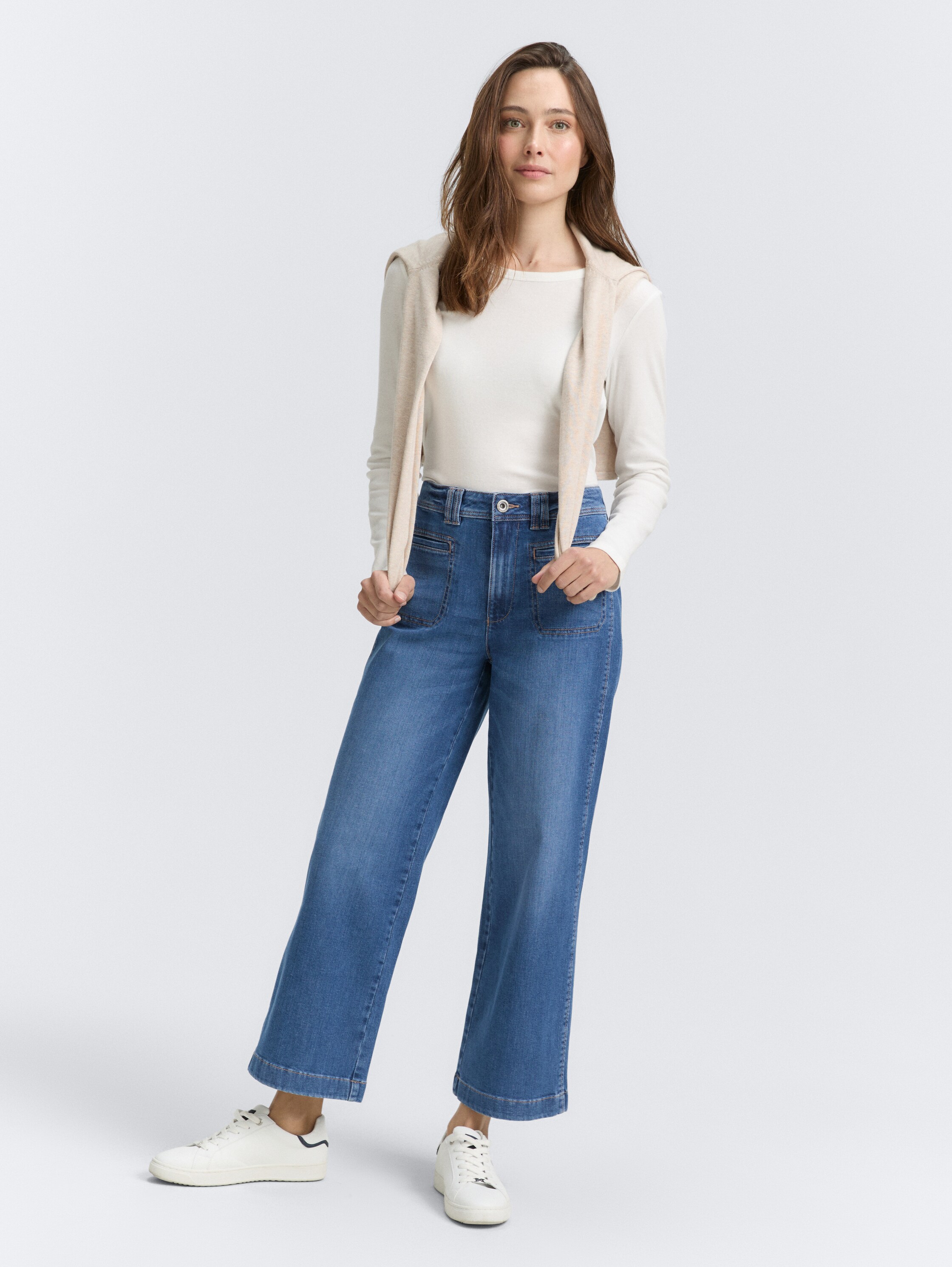 Hoge taille Culotte jeans - used_mid_stone_blue_denim - 