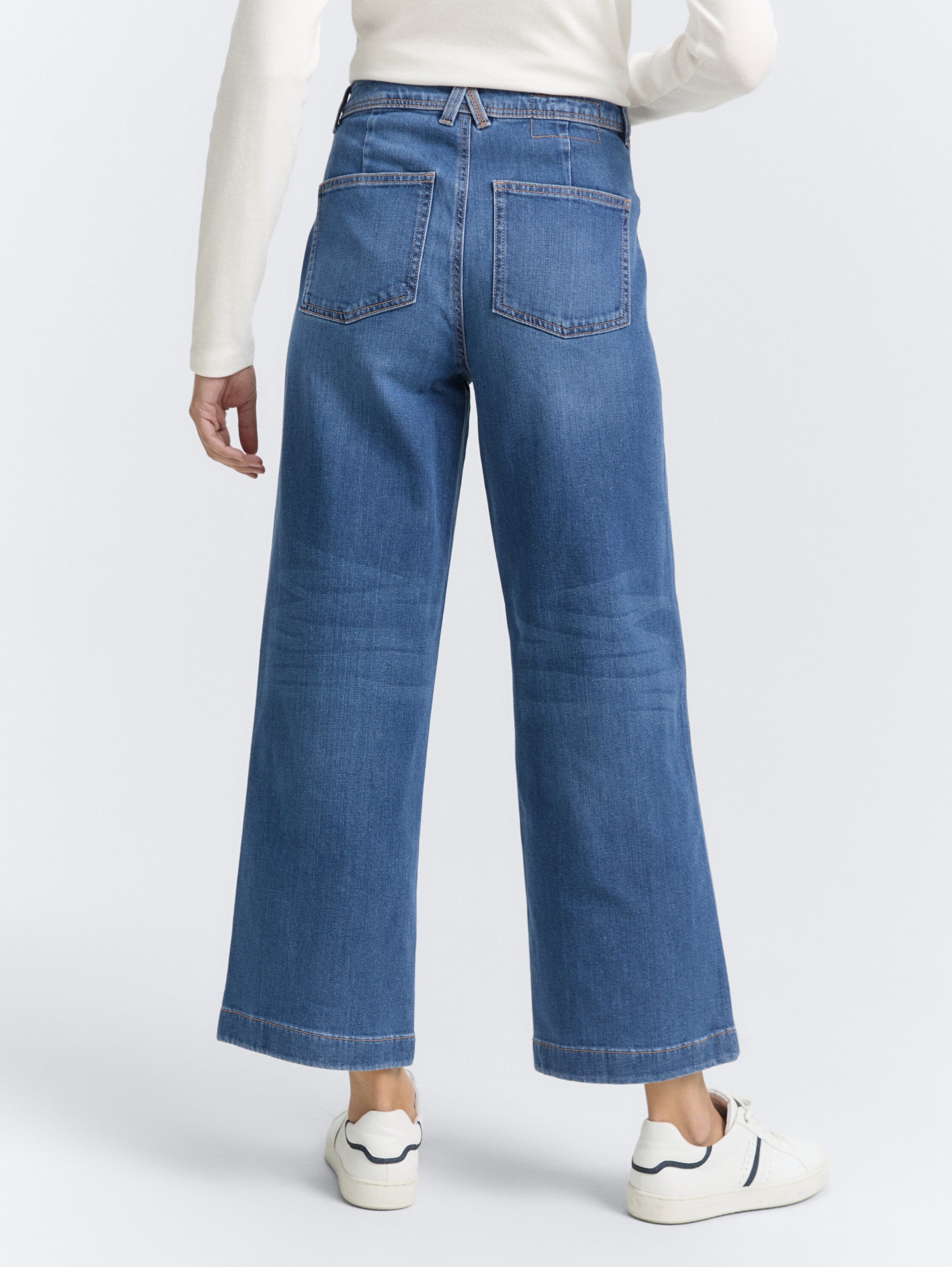 Hoge taille Culotte jeans - used_mid_stone_blue_denim - 