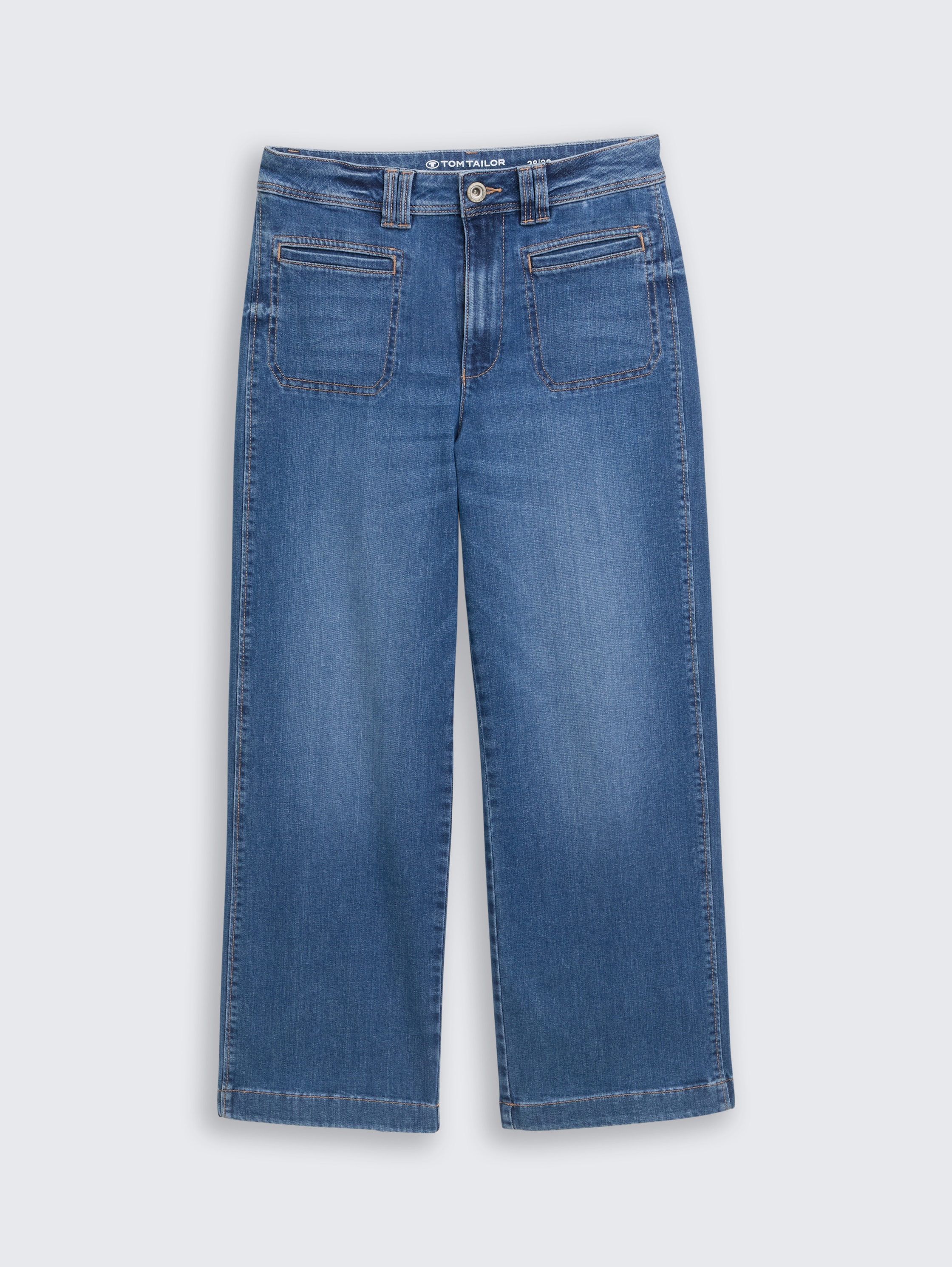 Hoge taille Culotte jeans - used_mid_stone_blue_denim - 
