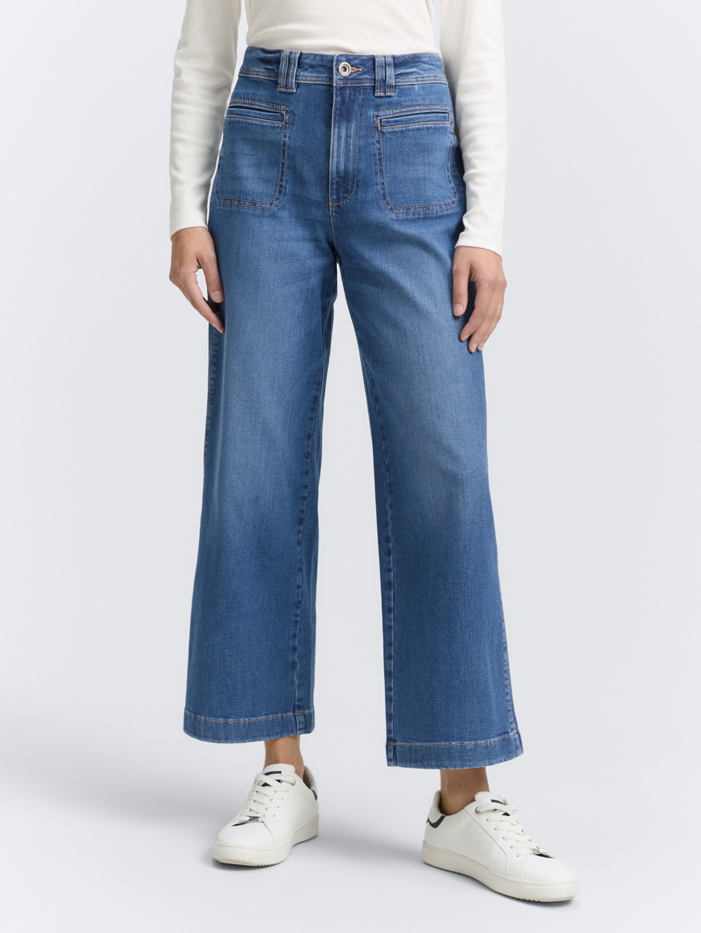 Hoge taille Culotte jeans - used_mid_stone_blue_denim - 
