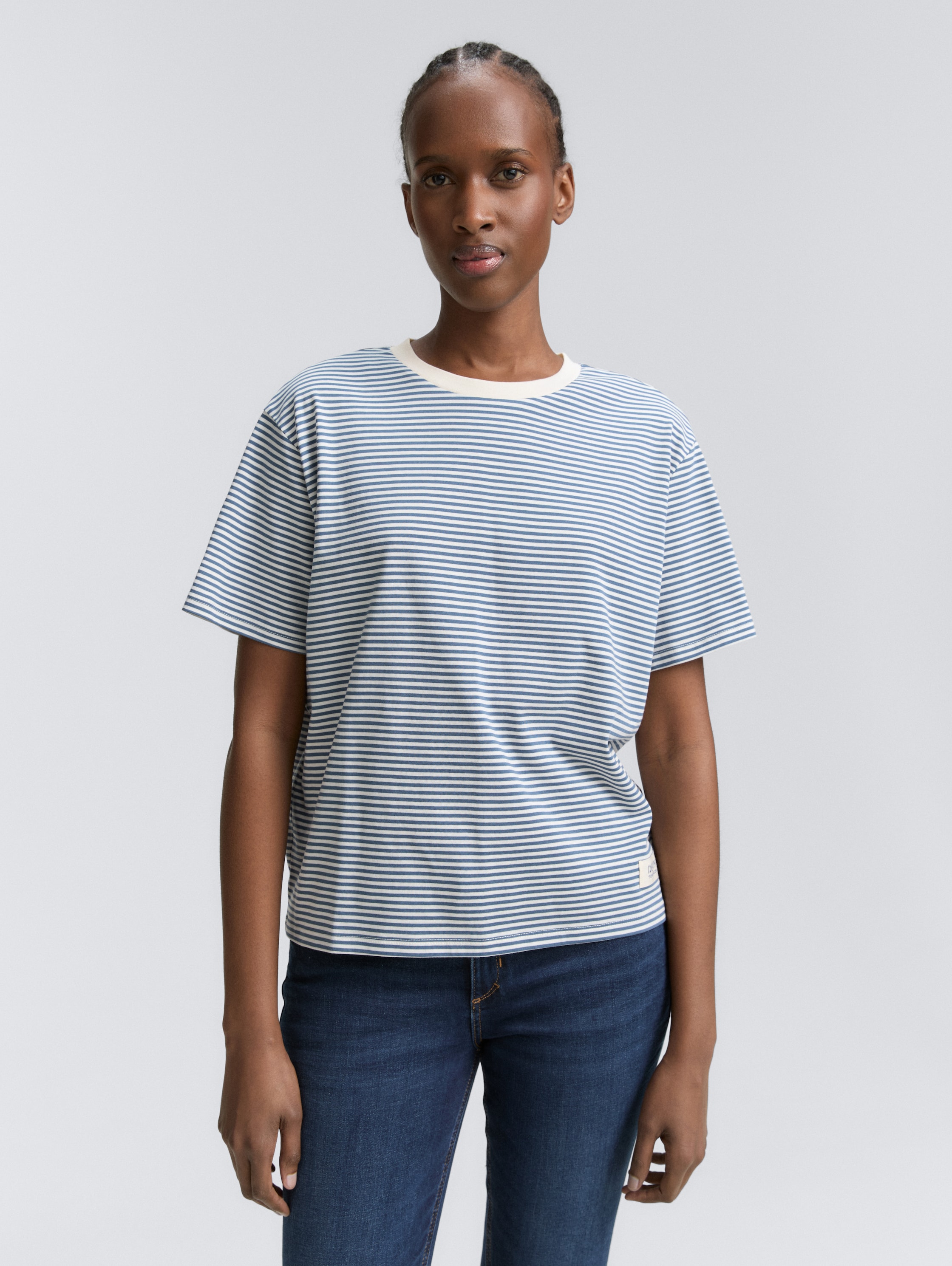 Boxy Fit T-Shirt - small_dusty_blue_white_stripe - 