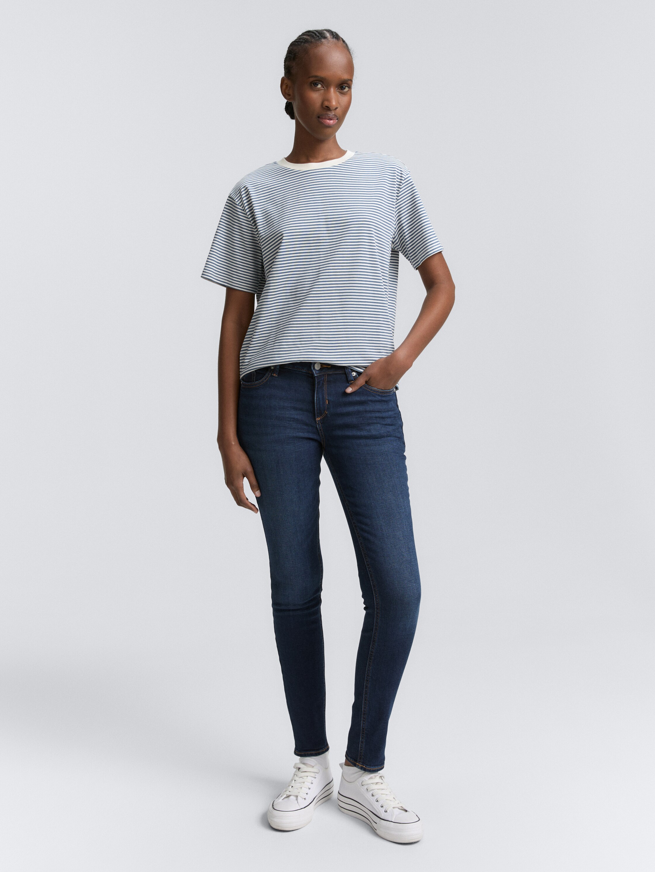 Boxy Fit T-Shirt - small_dusty_blue_white_stripe - 