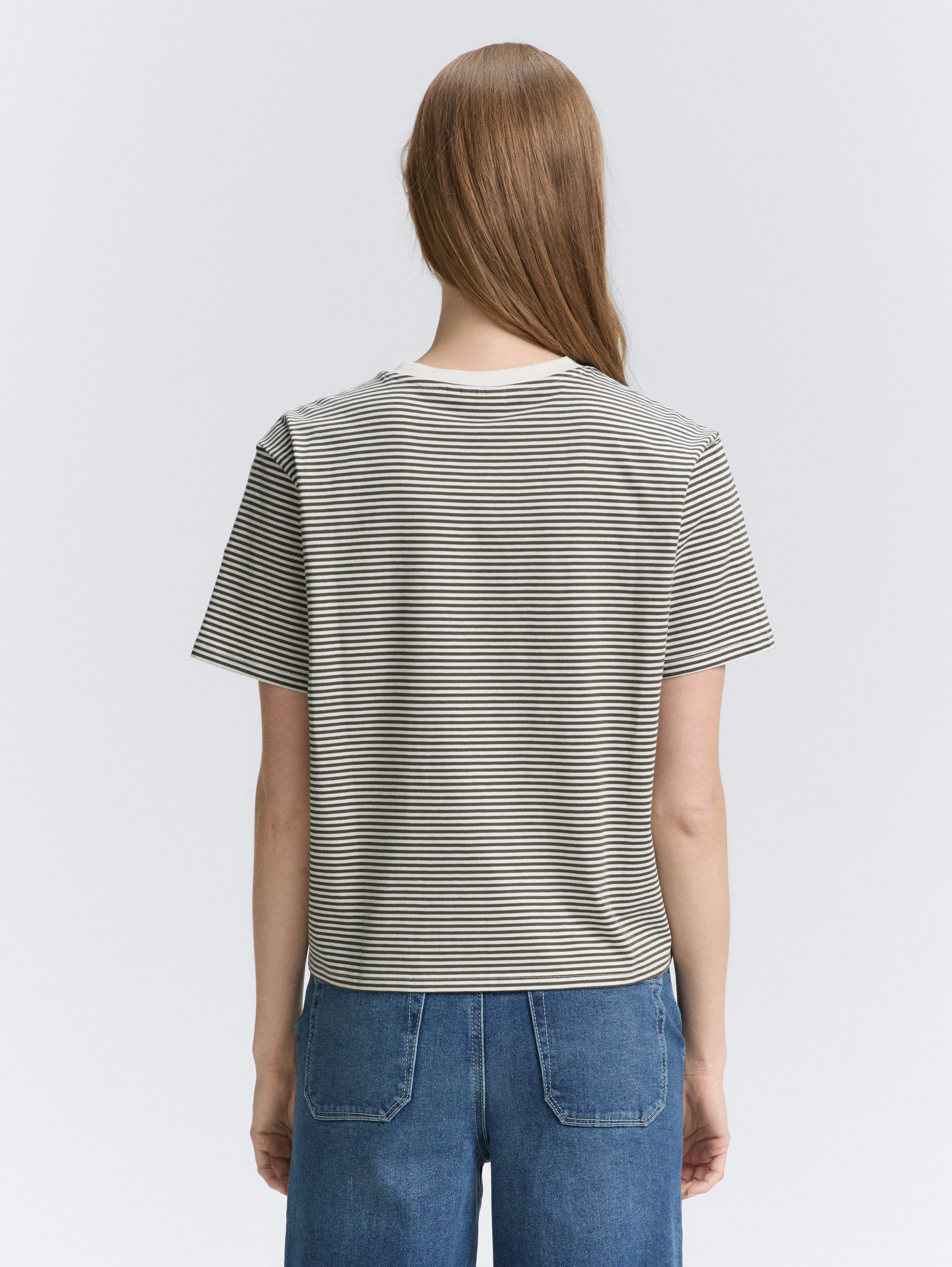 Boxy fit T-shirt - small_olive_white_stripe - 