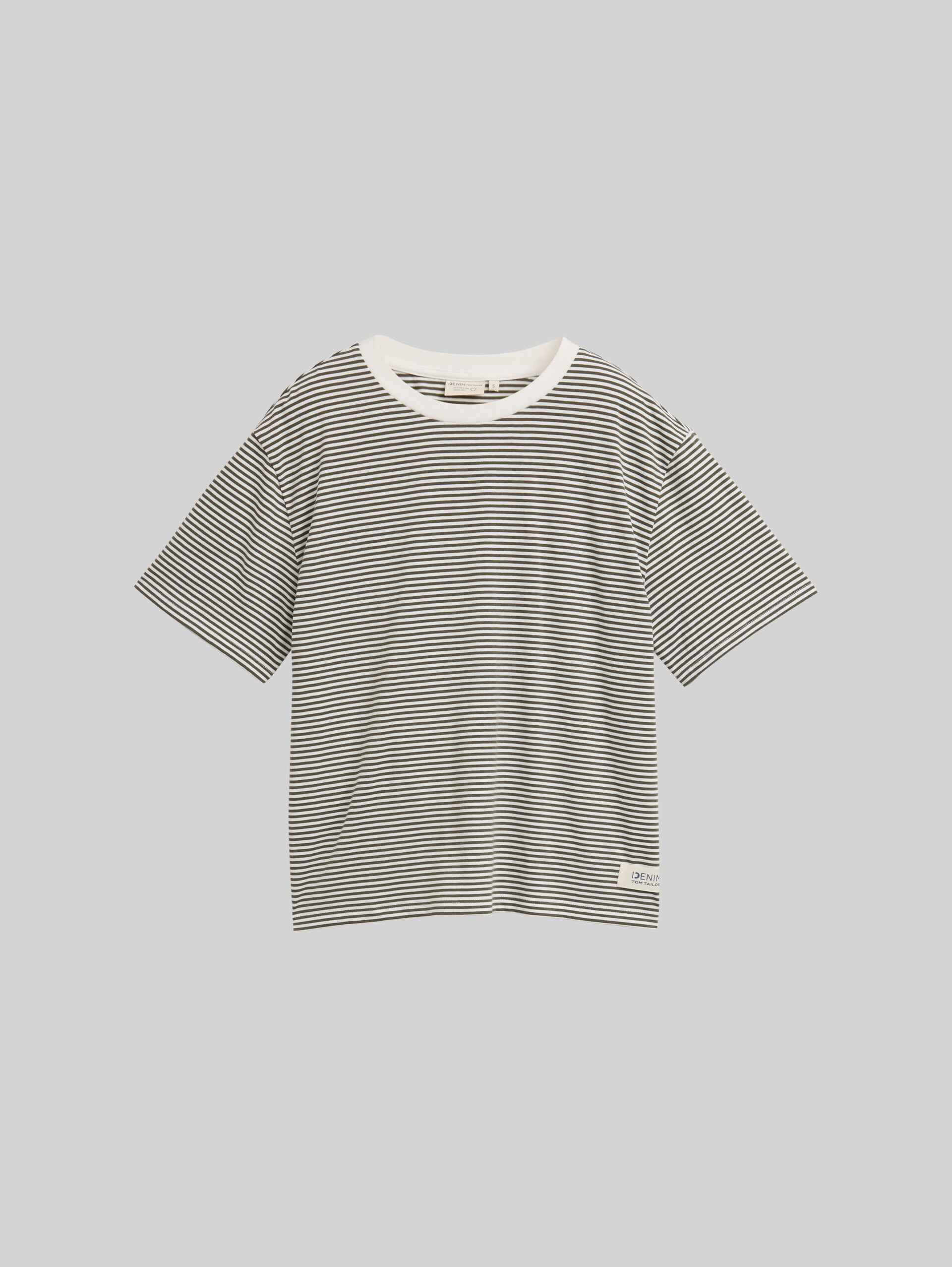 Boxy Fit T-shirt - small olive white stripe - Front product view