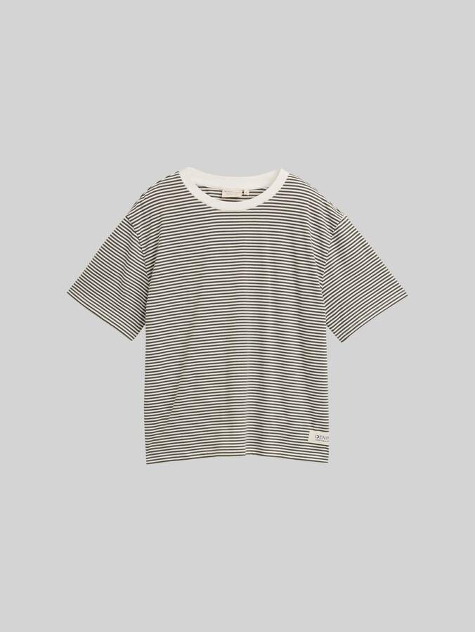 T-shirt coupe carrée par Denim Female, small olive white stripe