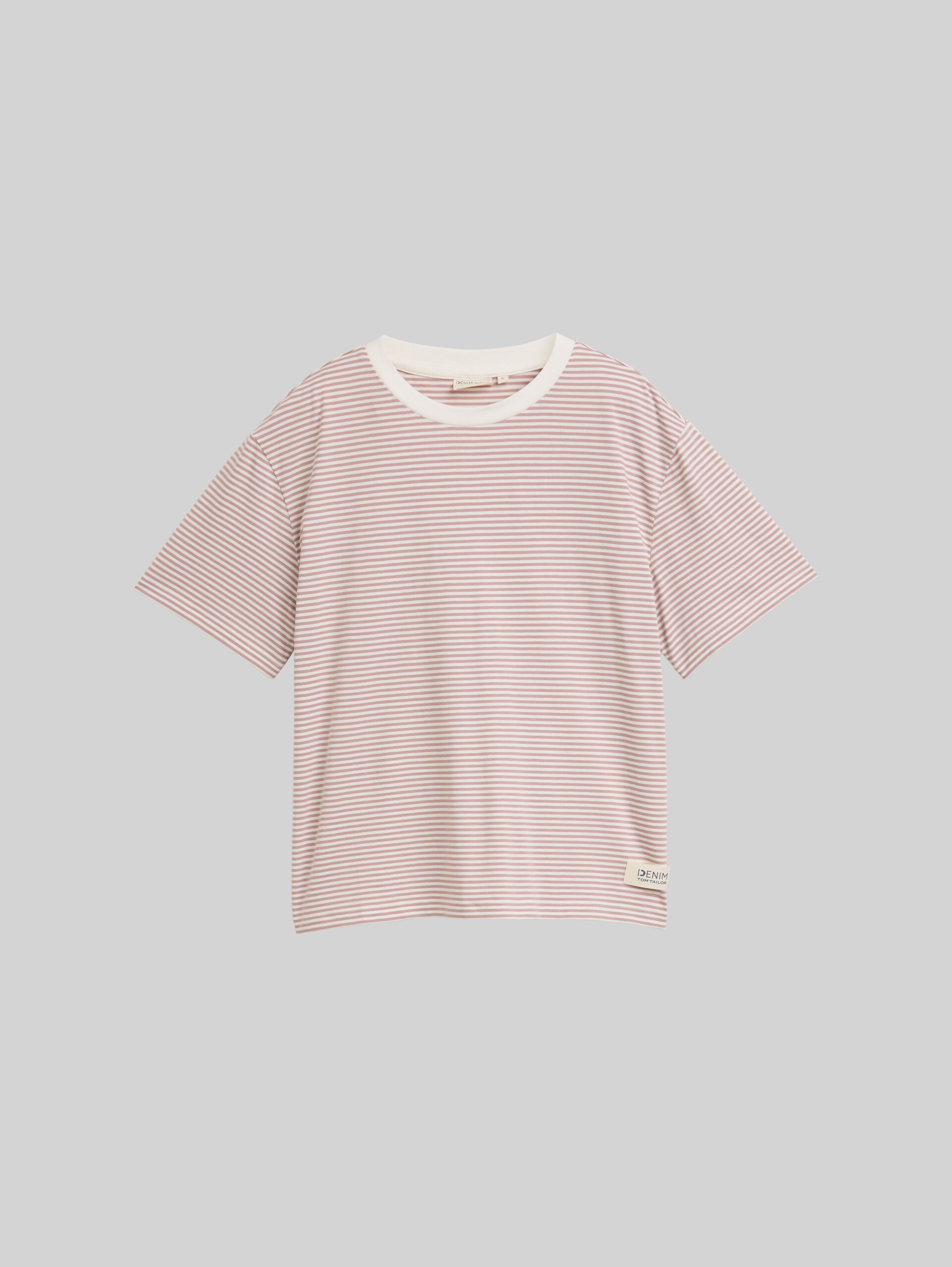 Boxy-fit T-shirt - dusty rose white stripe - Front product view