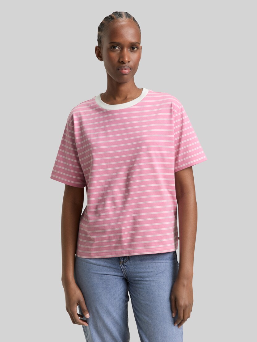 Boxy Fit T-Shirt von Denim Female, soft blush irregular stripe