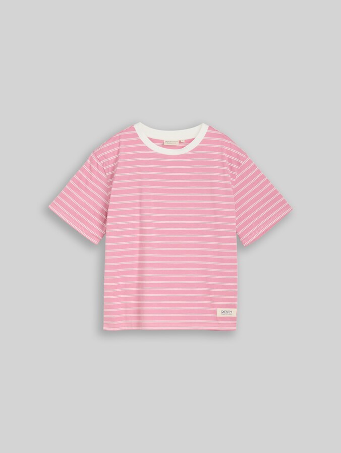 T-shirt coupe carrée par Denim Female, soft blush irregular stripe