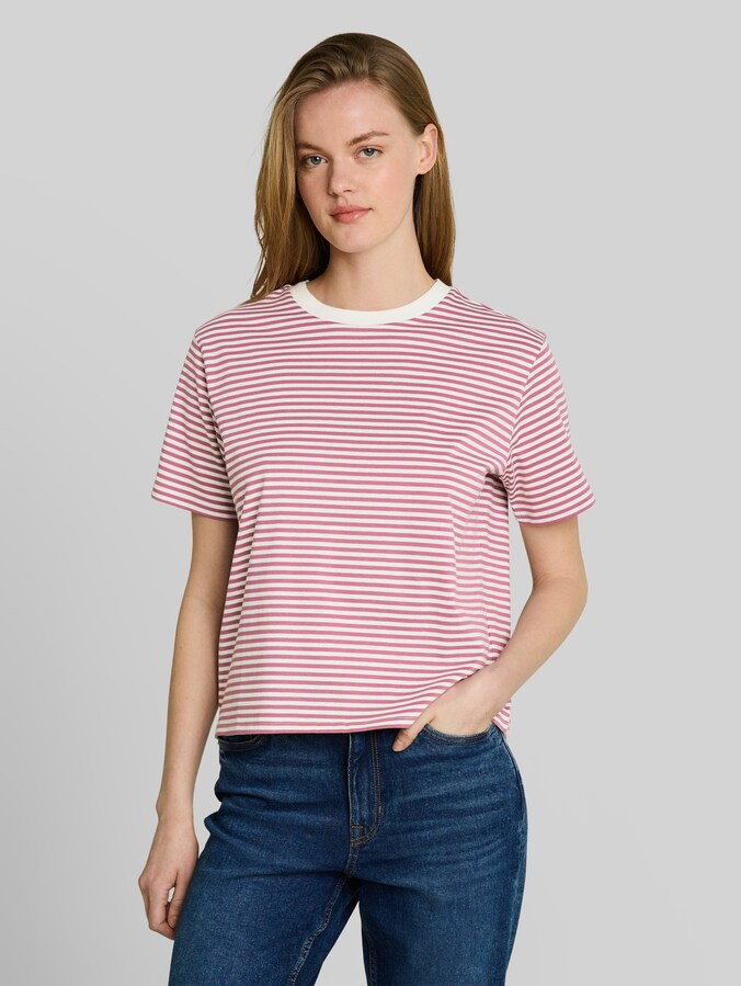 Boxy Fit T-Shirt von Denim Female, mauve white stripe