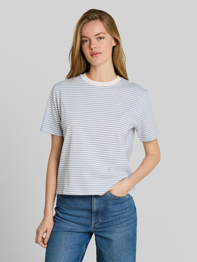 Boxy Fit T-Shirt von Denim Female, light blue white stripe