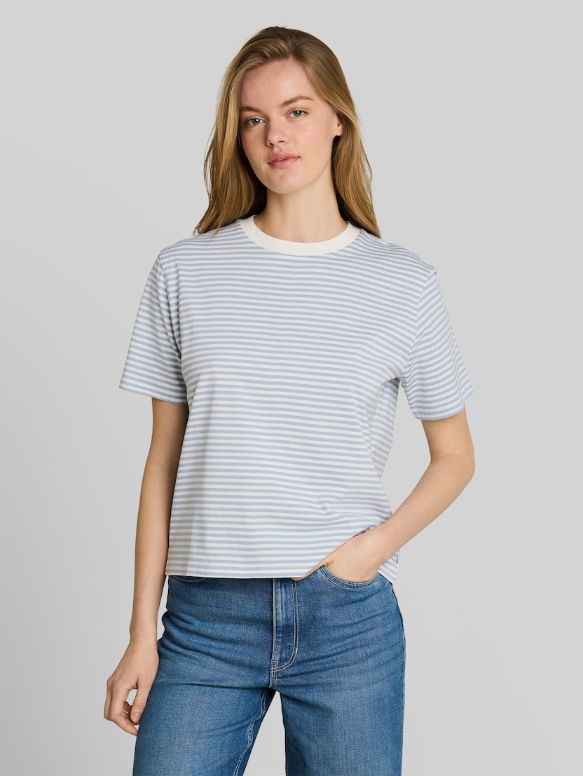 Boxy-fit T-shirt by Denim Female, light blue white stripe