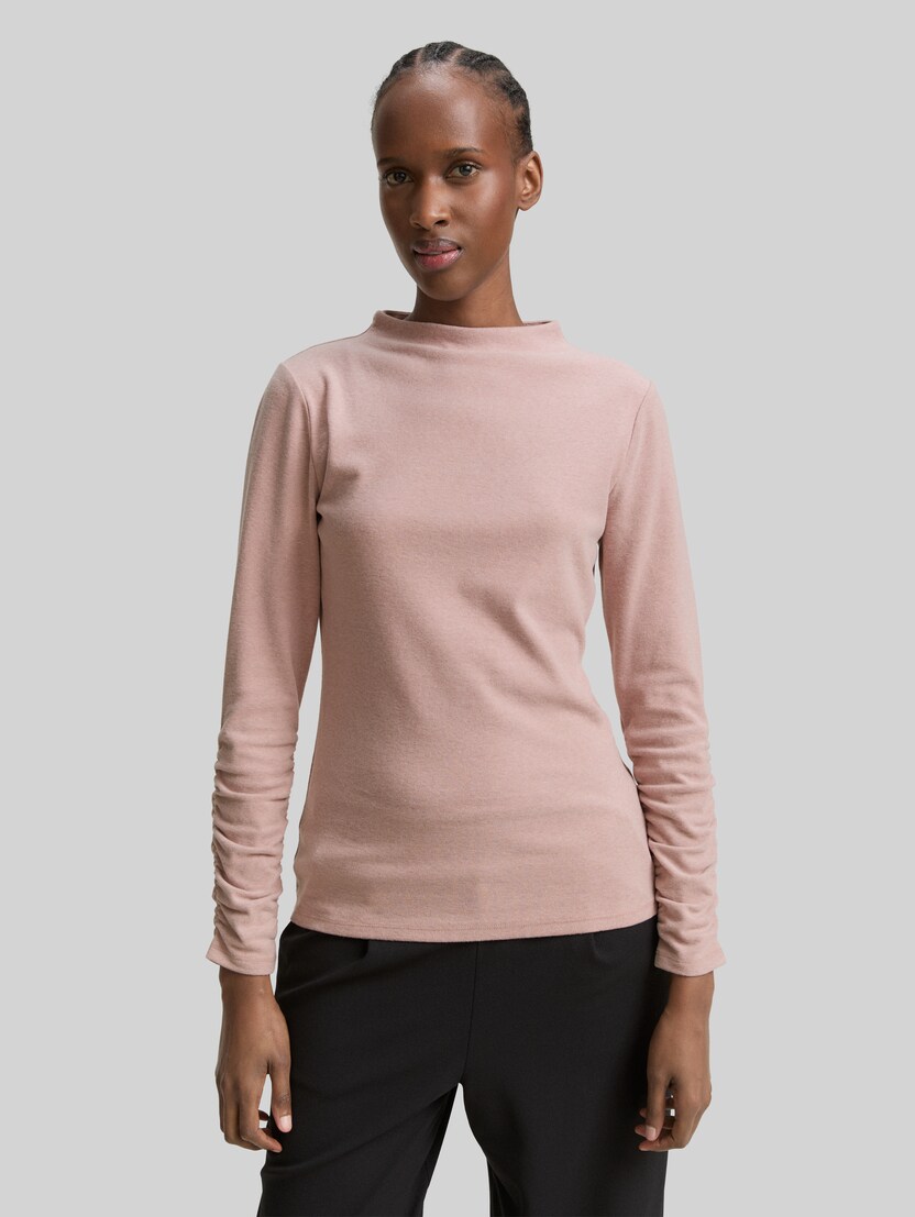 Long-sleeved shirt with gathered sleeves by Denim Female, Antique Rose Melange