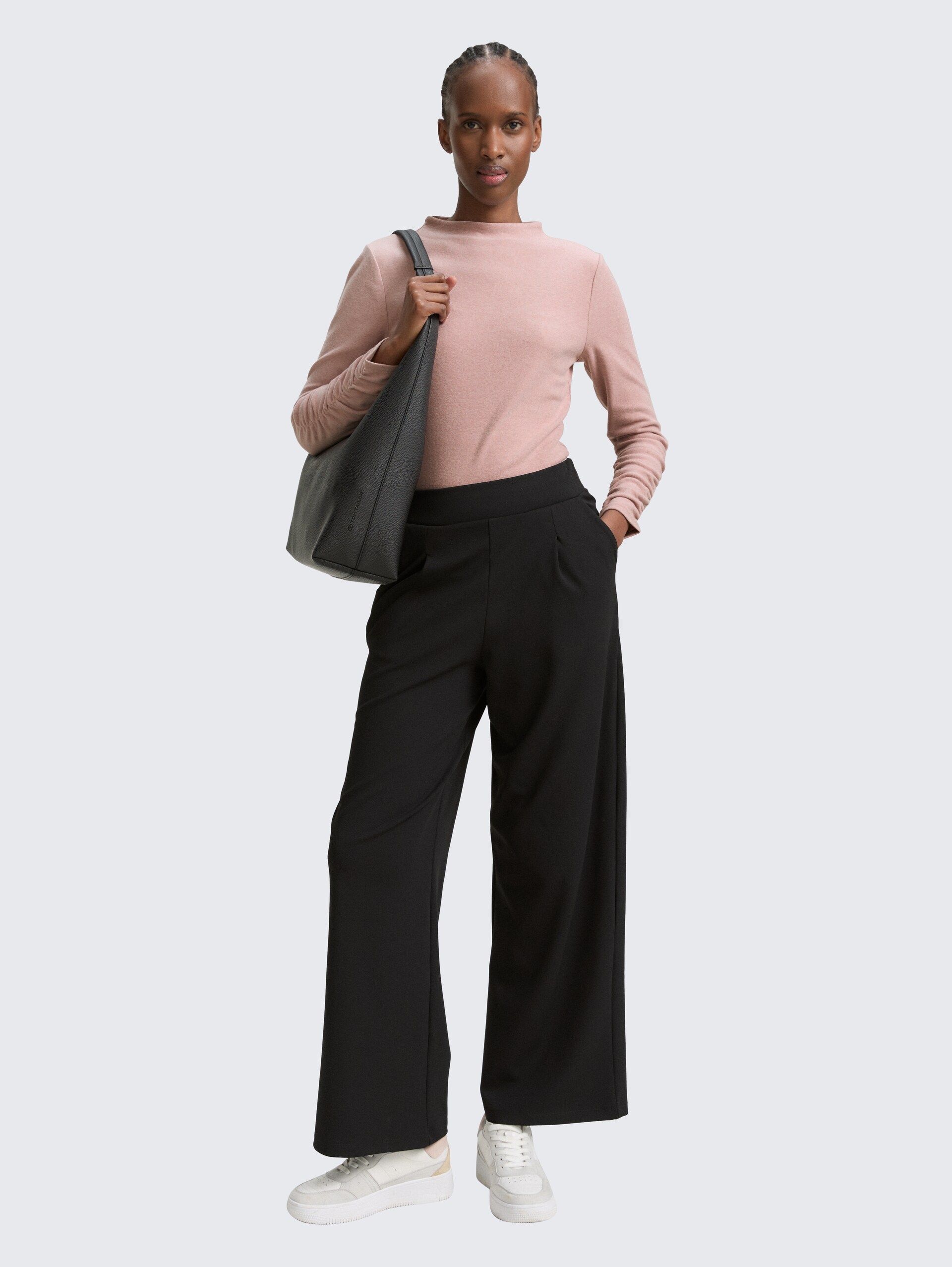 Langarmshirt mit Raffärmeln - Antique Rose Melange - Model-Vorderansicht