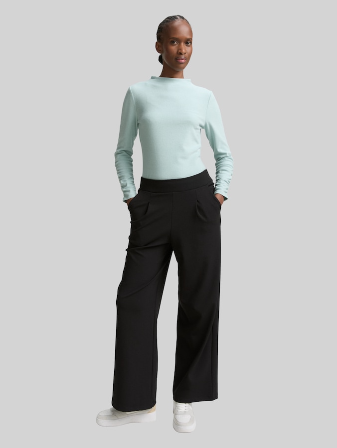 Langarmshirt mit Raffärmeln von Denim Female, Silver Cloud Blue Melange