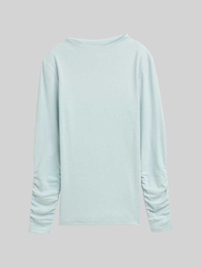 Long-sleeved shirt with gathered sleeves by Denim Female, Silver Cloud Blue Melange