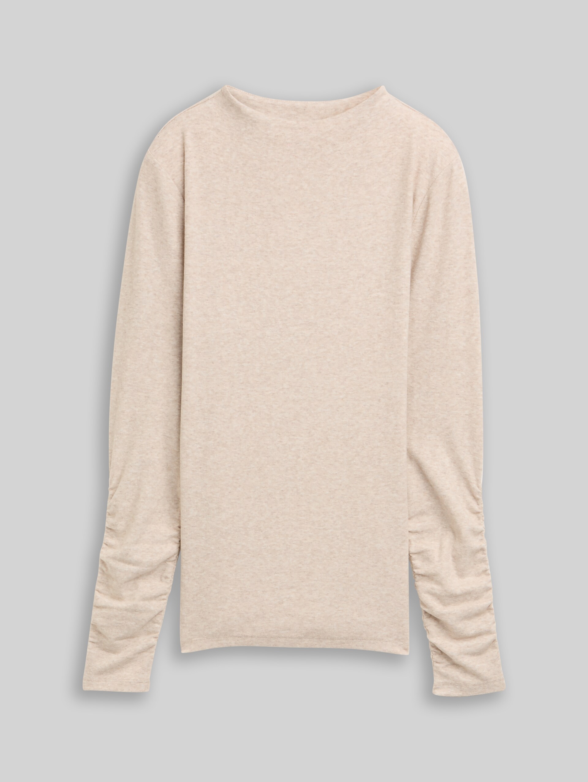 Long-sleeved shirt with gathered sleeves - cosy beige melange - Front product view