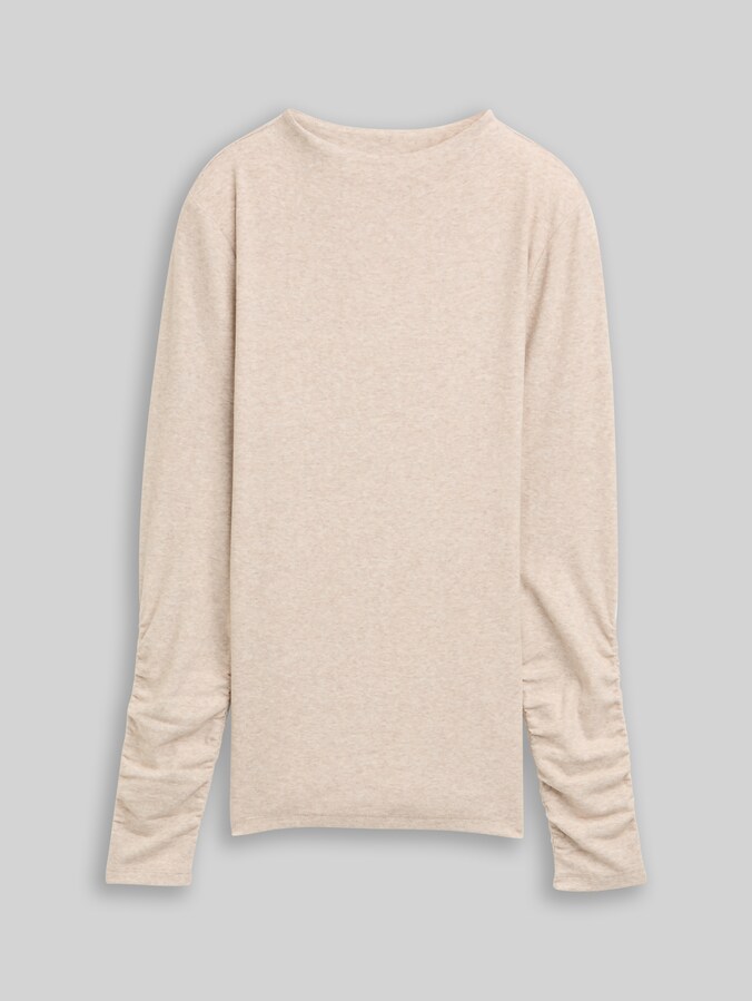 Long-sleeved shirt with gathered sleeves by Denim Female, cosy beige melange