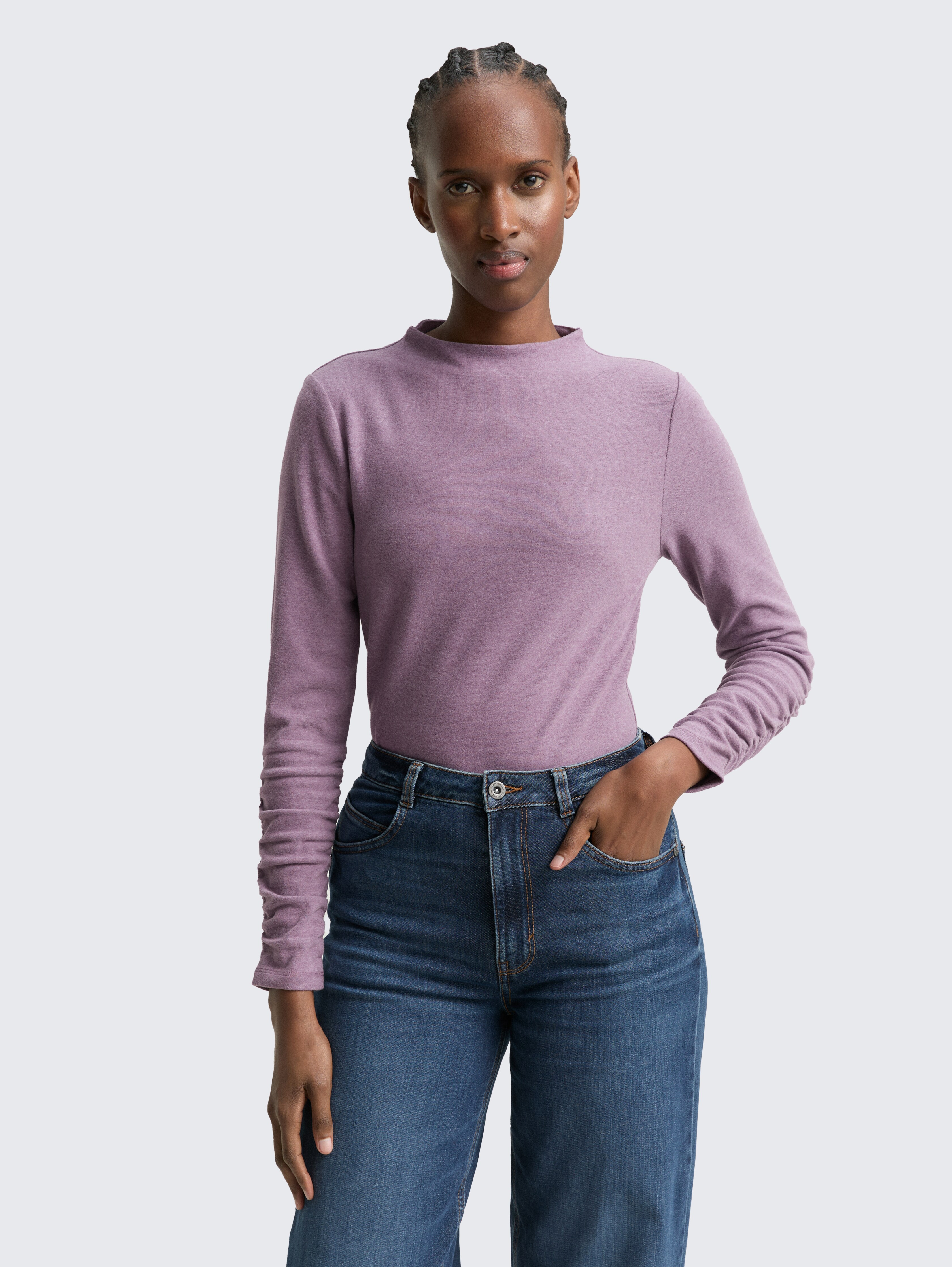 Langarmshirt mit Raffärmeln von Denim Female, dark lavender melange