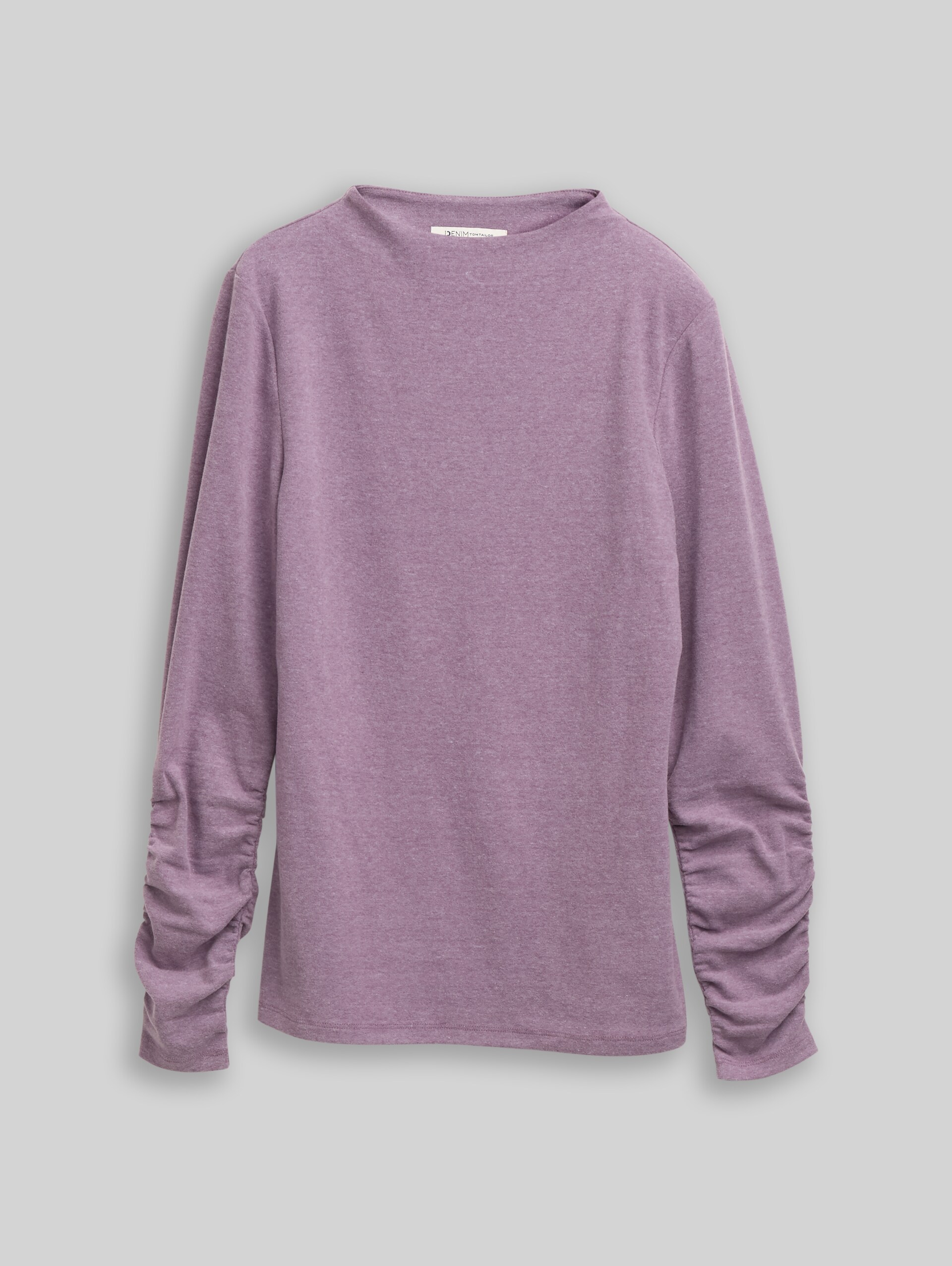 Long-sleeved shirt with gathered sleeves - dark lavender melange - Front product view